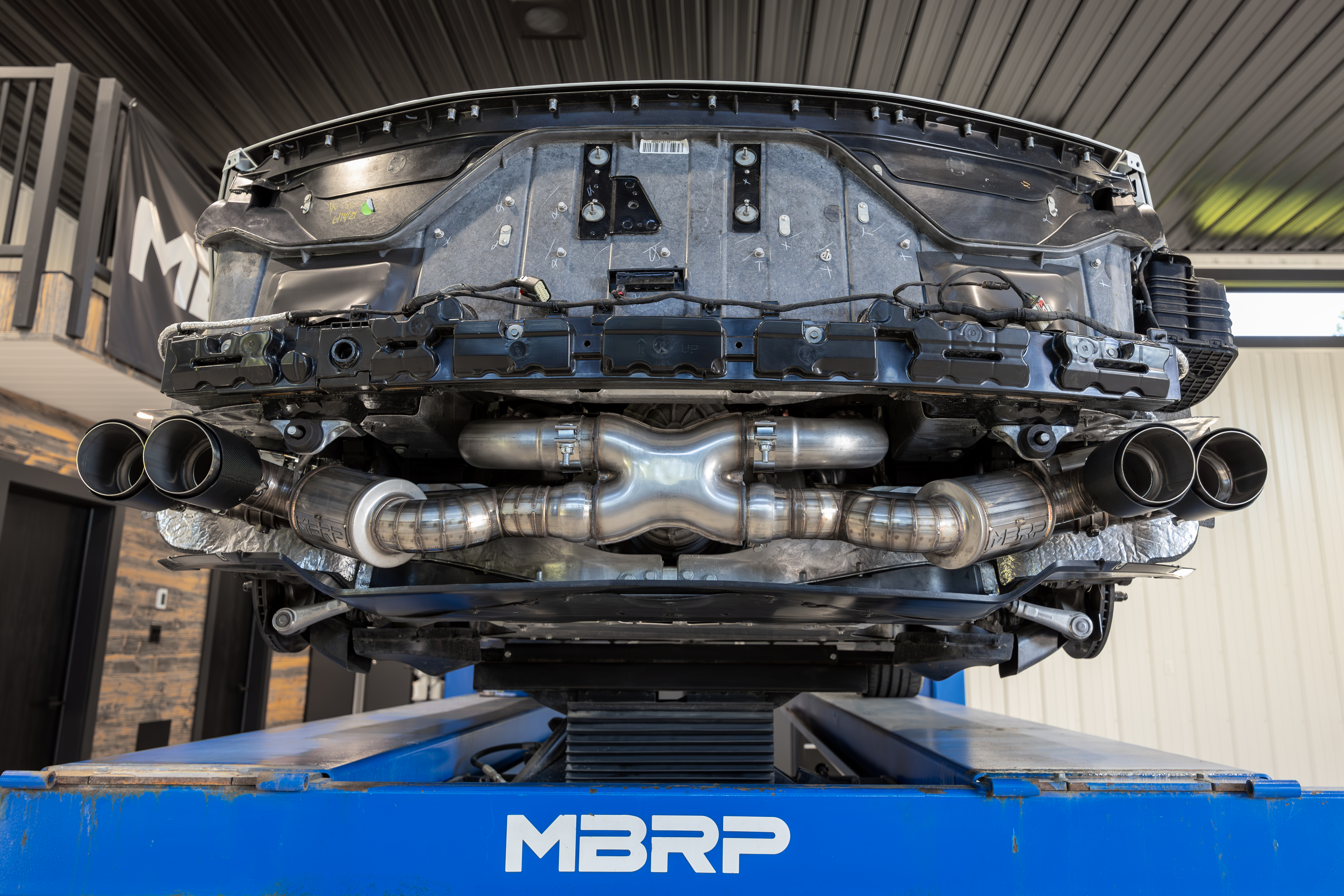 MBRP Exhaust MBRP 3in Cat-Back, Quad Split Rear Exit, Active, T304 with CF Tips. S70413CF