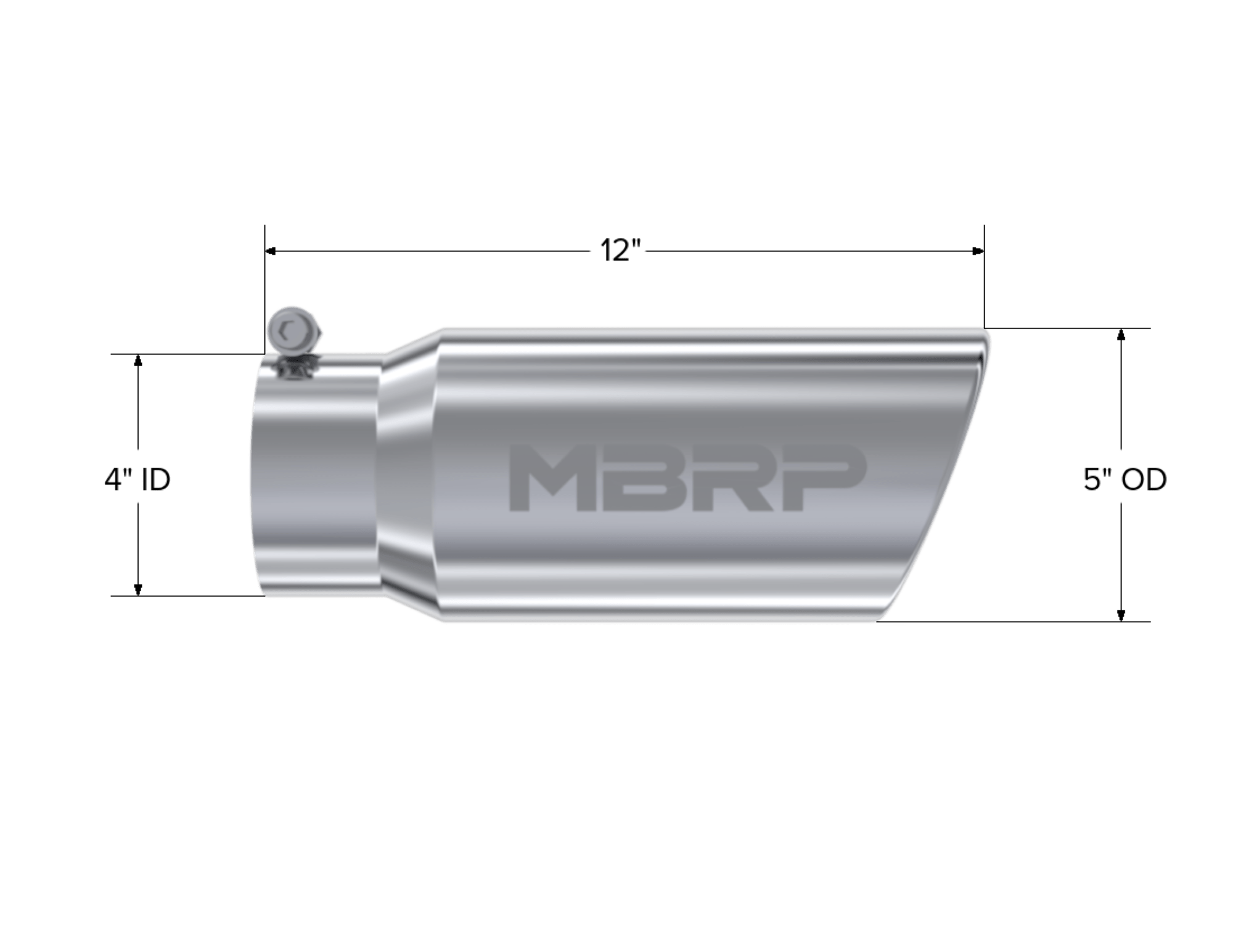 MBRP Exhaust 5" Inlet OD. Angled Rolled End. 4" Inlet ID.  12"  Length. T304 T5051