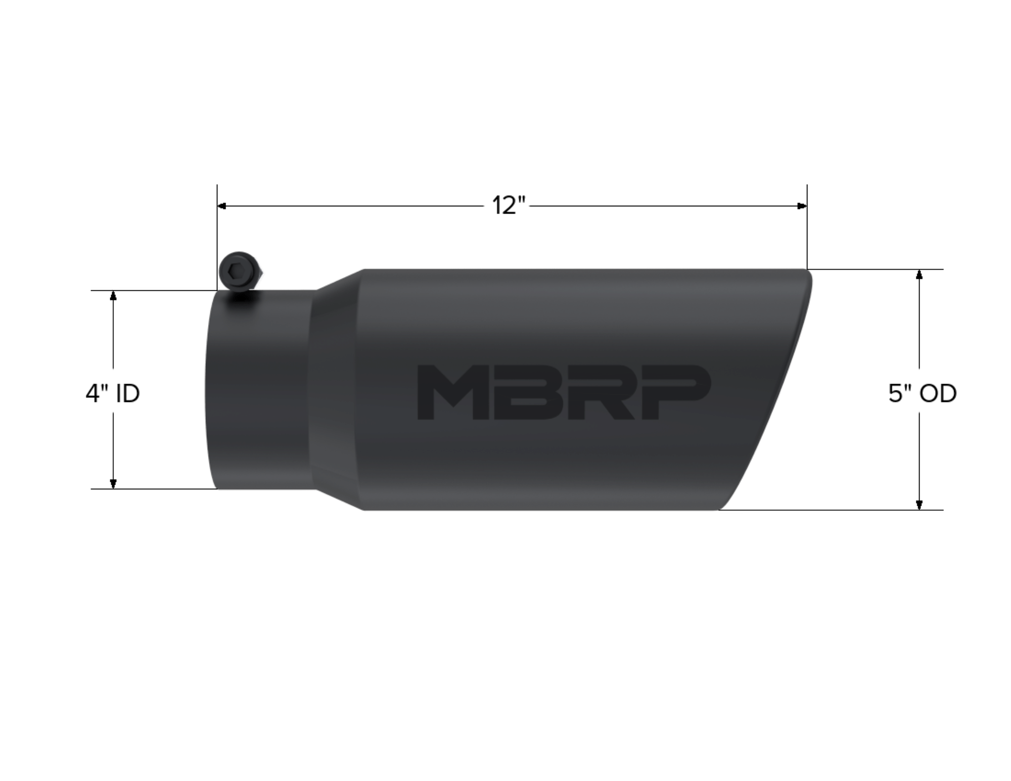 MBRP Exhaust Tip. 5in. O.D. Angled Rolled End 4in. inlet 12in. Length. BLK T5051BLK