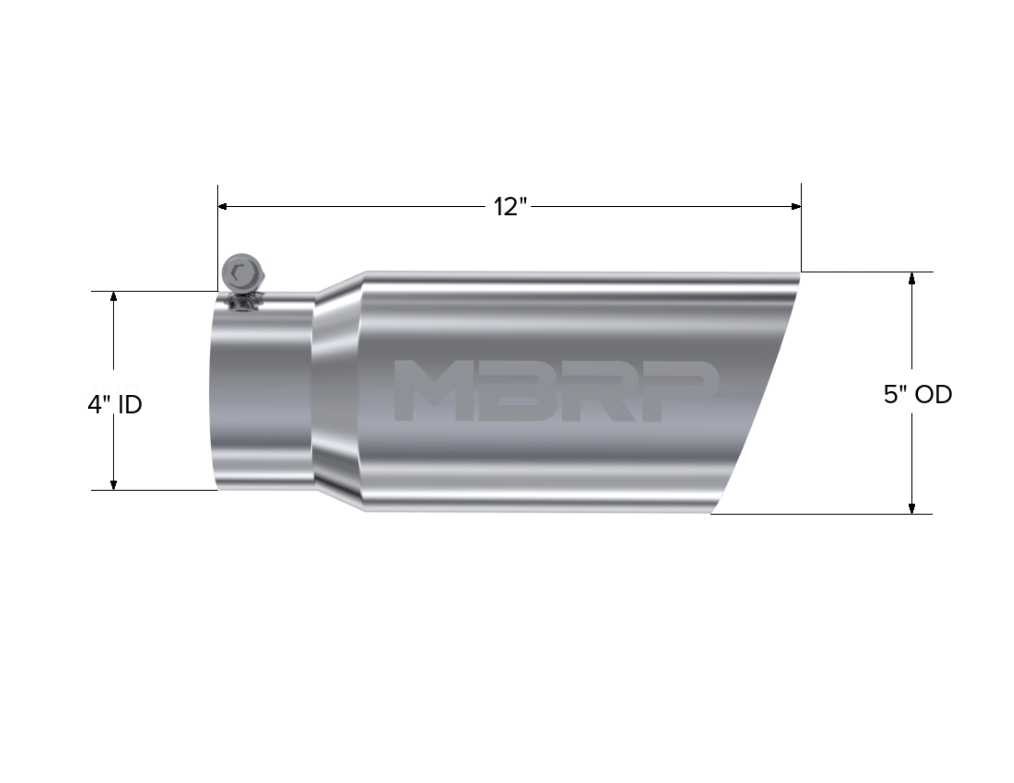 MBRP Exhaust Tip. 5in. O.D. Angled Single Walled 4in. inlet 12in. length. T304. T5052