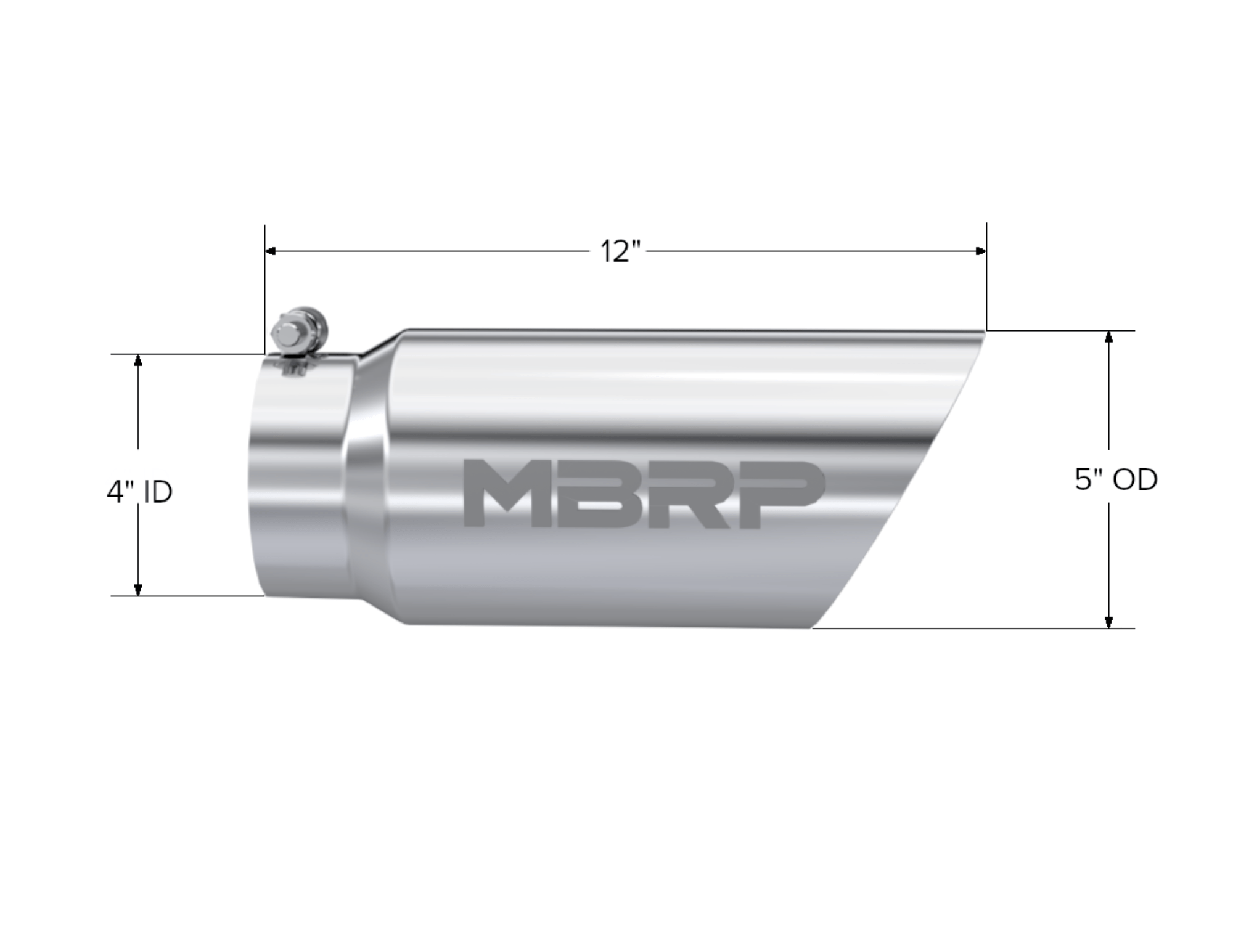 MBRP Exhaust Tip. 5in. O.D. Dual Wall Angled 4in. inlet 12in. length. T304. T5053