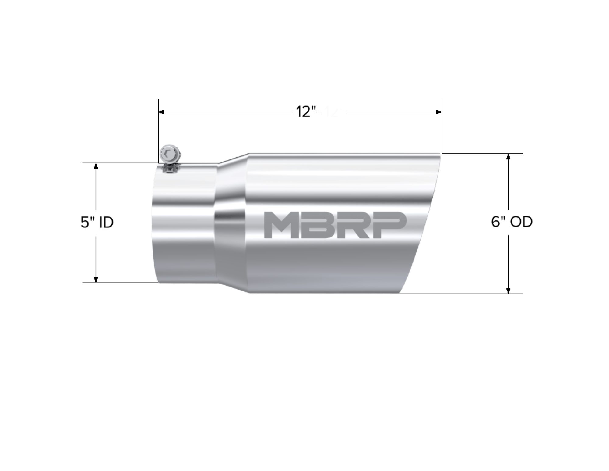 MBRP Exhaust Tip. 6in. O.D. Dual Wall Angled 5in. inlet 12in. length. T304. T5074