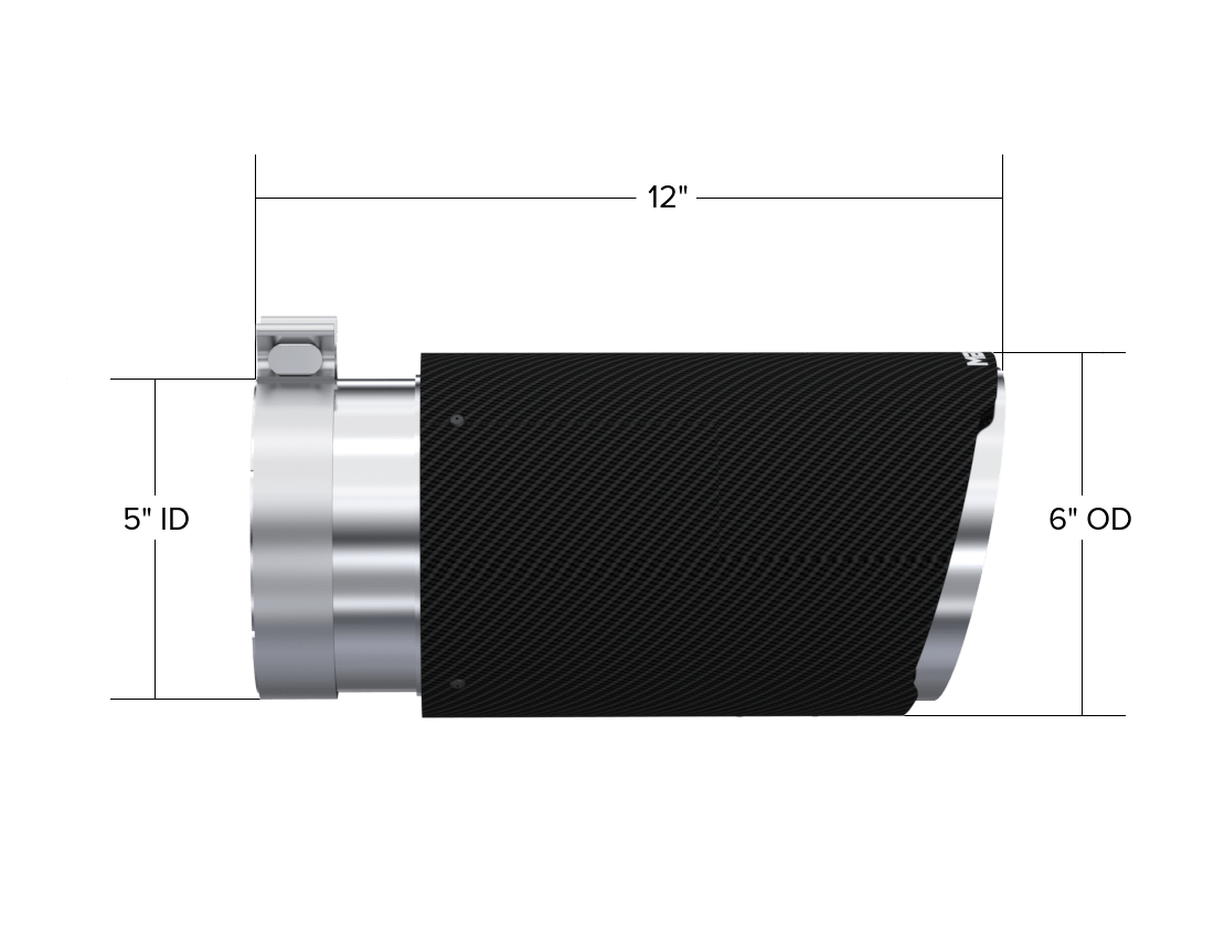 MBRP Exhaust Tip 6in OD, Angle Cut End, 5in inlet, 12in length, T304 CF. T5075CF