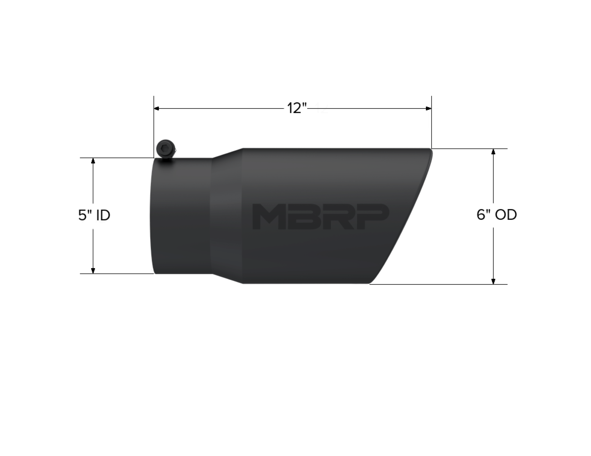 MBRP Exhaust Tip. 6in. O.D. Angled Rolled End 5in. inlet 12in. length. Black Series. T5075BLK