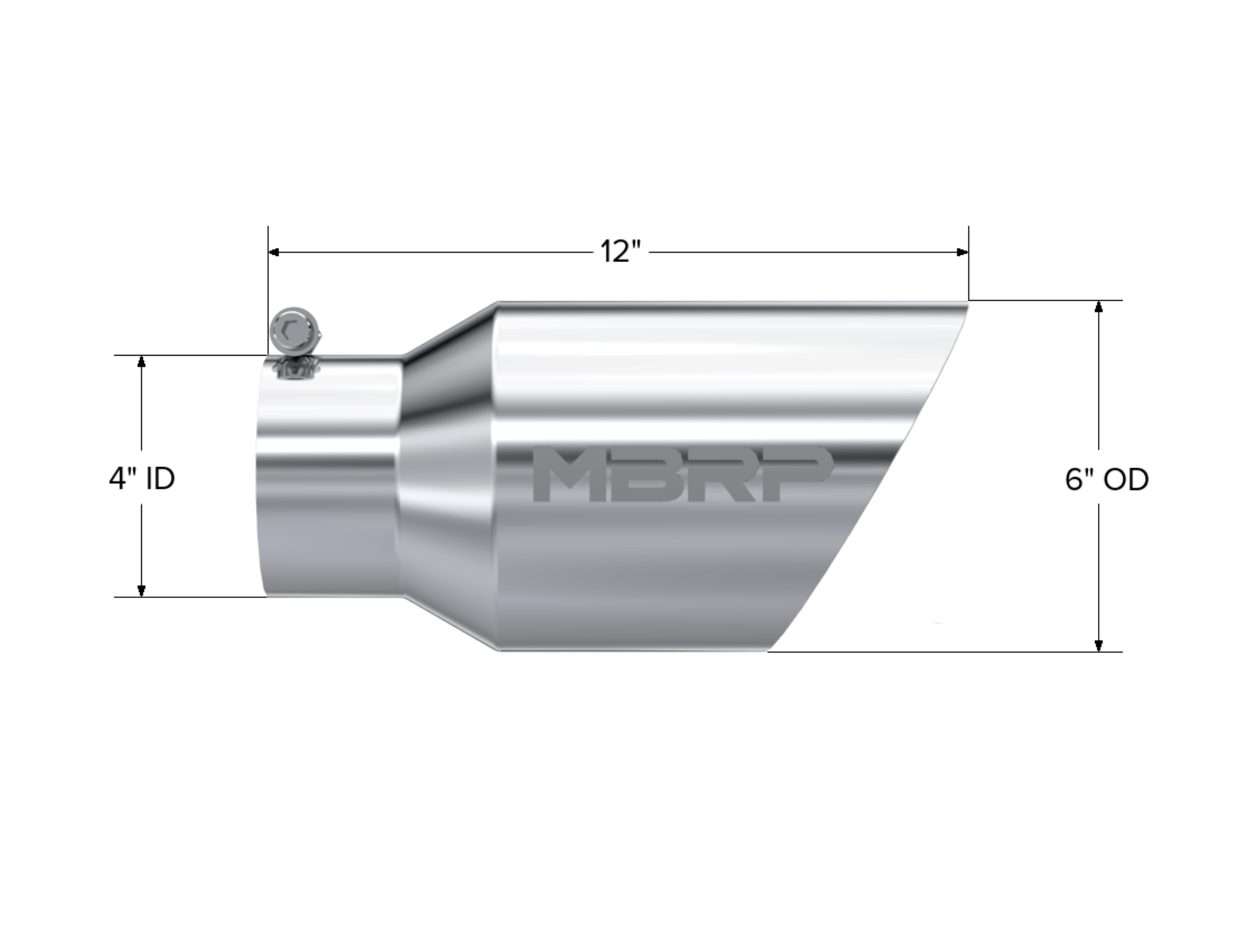 MBRP Exhaust Tip. 6in. O.D. Dual Wall Angled 4in. inlet 12in. length. T304. T5072