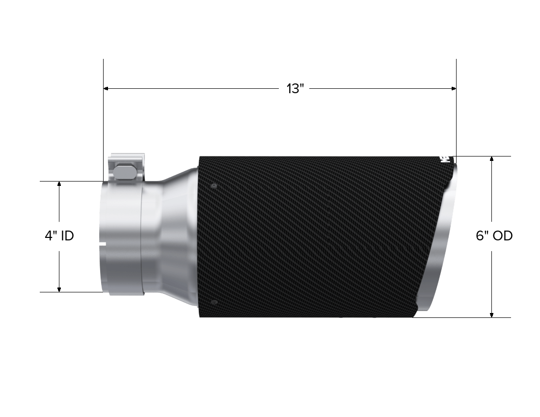 MBRP Exhaust Tip 6in OD, Angle Cut End, 4in inlet, 12in length, T304 CF. T5072CF
