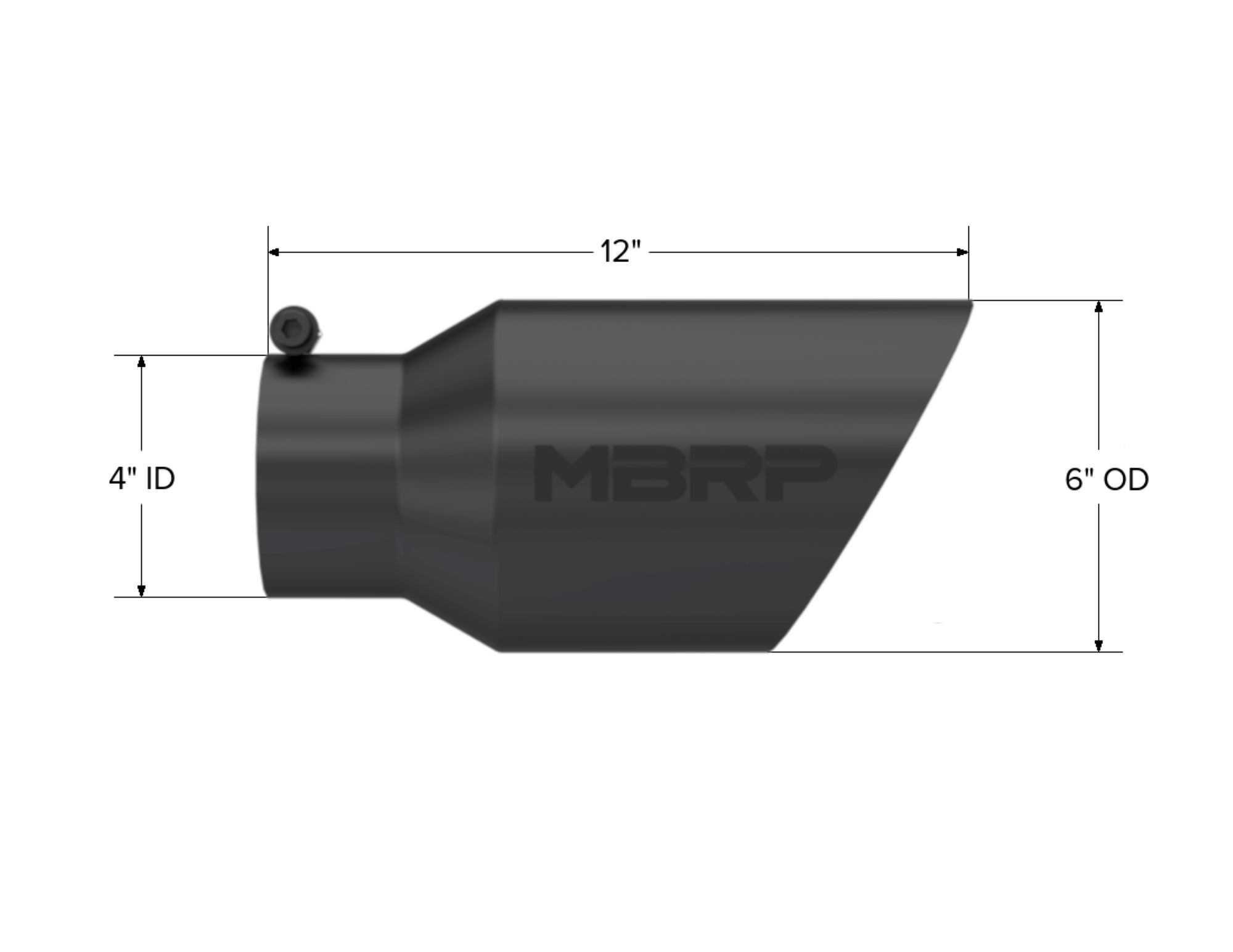 MBRP Exhaust Tip. 6in. O.D. Dual Wall Angled 4in. inlet 12in. Length. BLK. T5072BLK