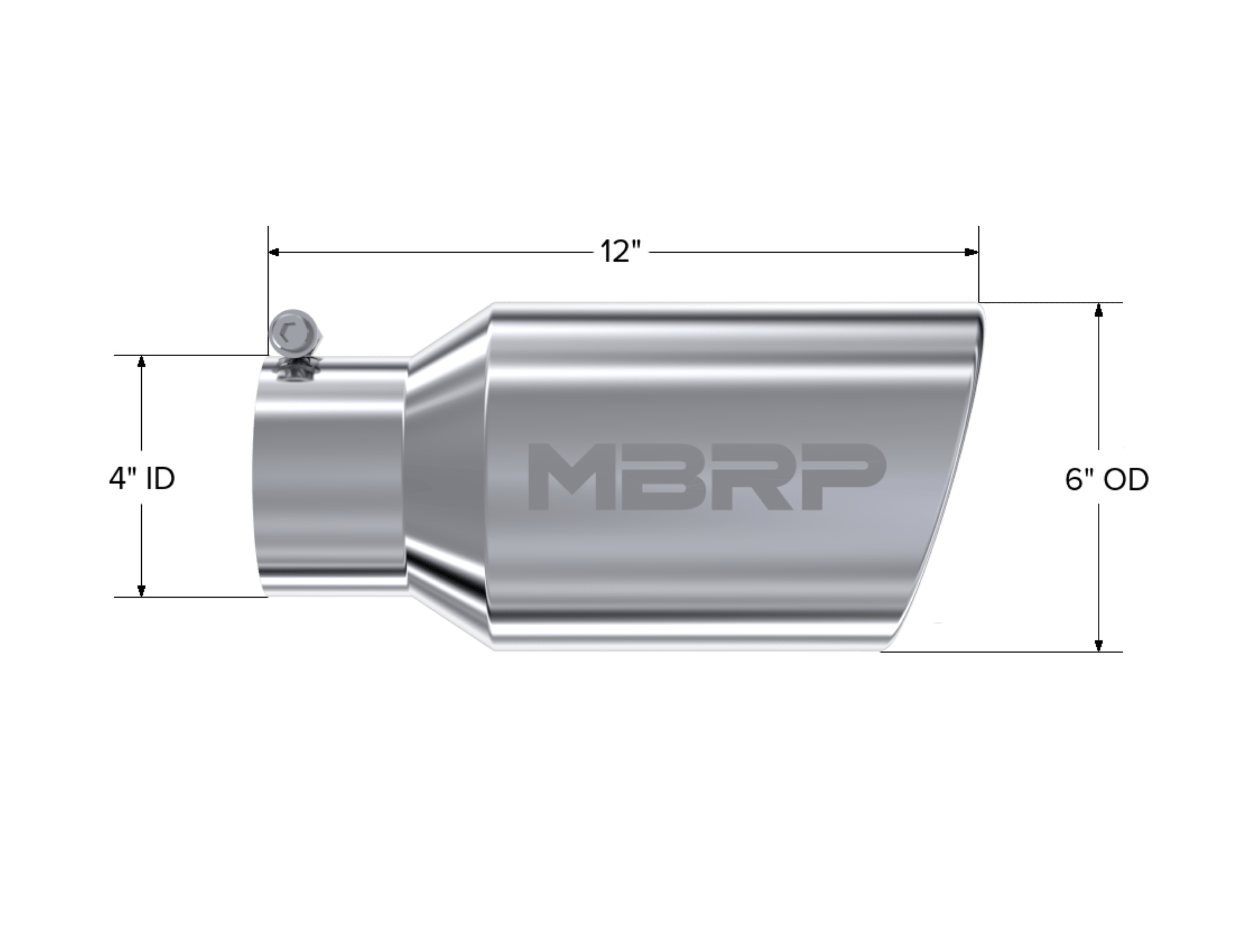 MBRP Exhaust Tip 6" OD. Angled Rolled End. 4" ID. 12" length. T304 Stainless Steel. T5073
