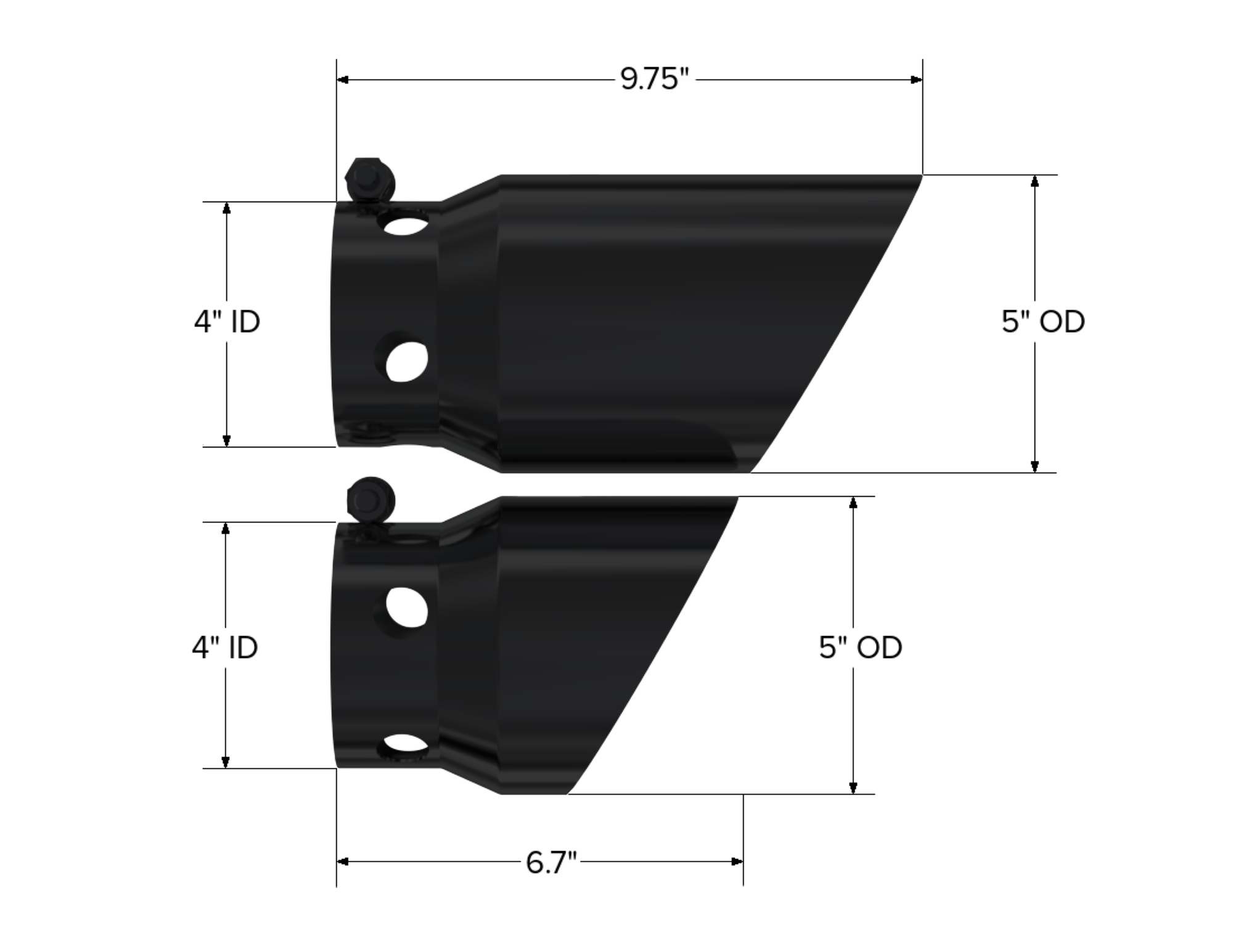 MBRP Exhaust 4in. inlet 5in. Tip Cover Set-6 in. and 9 in. in length. BLK. T5111BLK