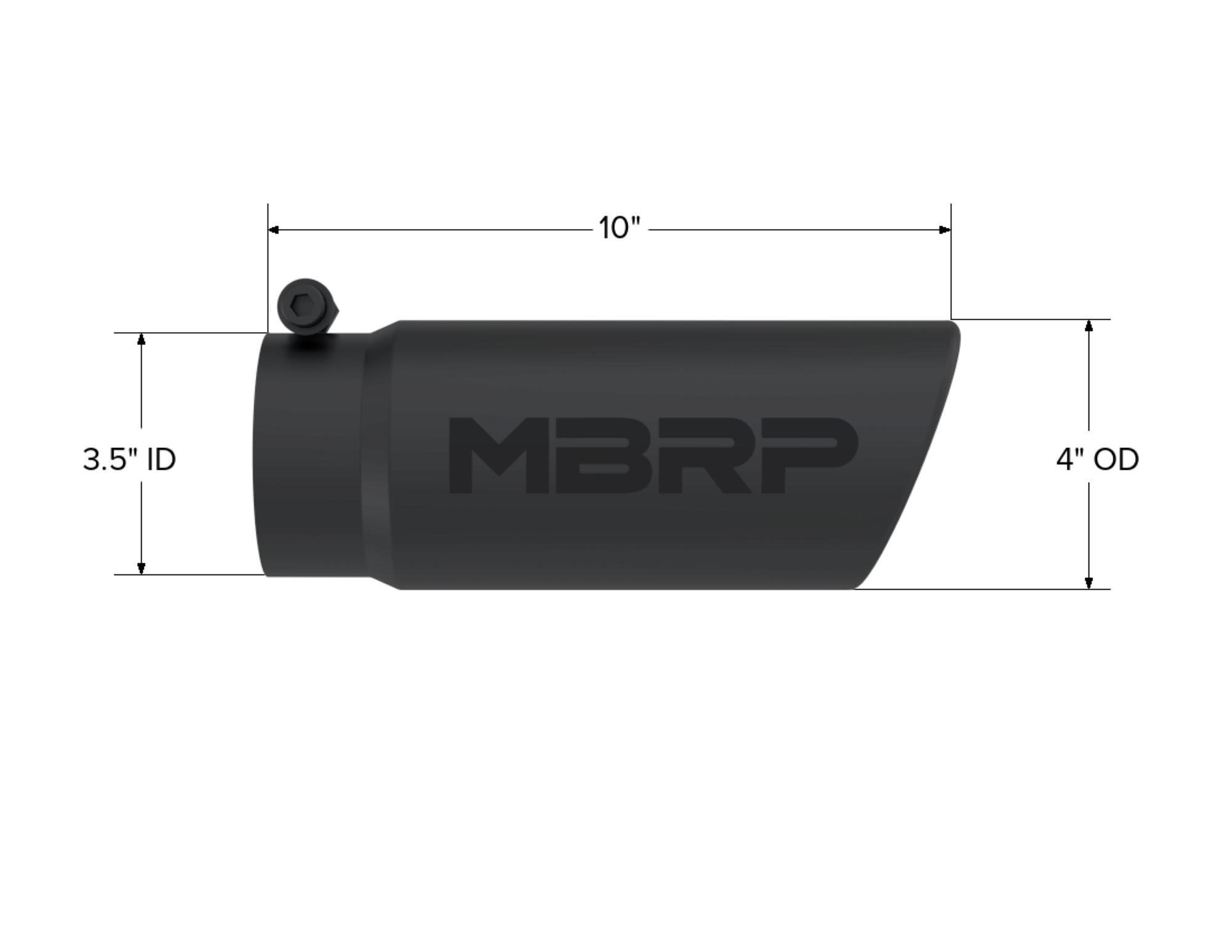 MBRP Exhaust Tip. 4in. O.D. Angled Rolled End 3in. inlet 10in. Length. BLK. T5112BLK