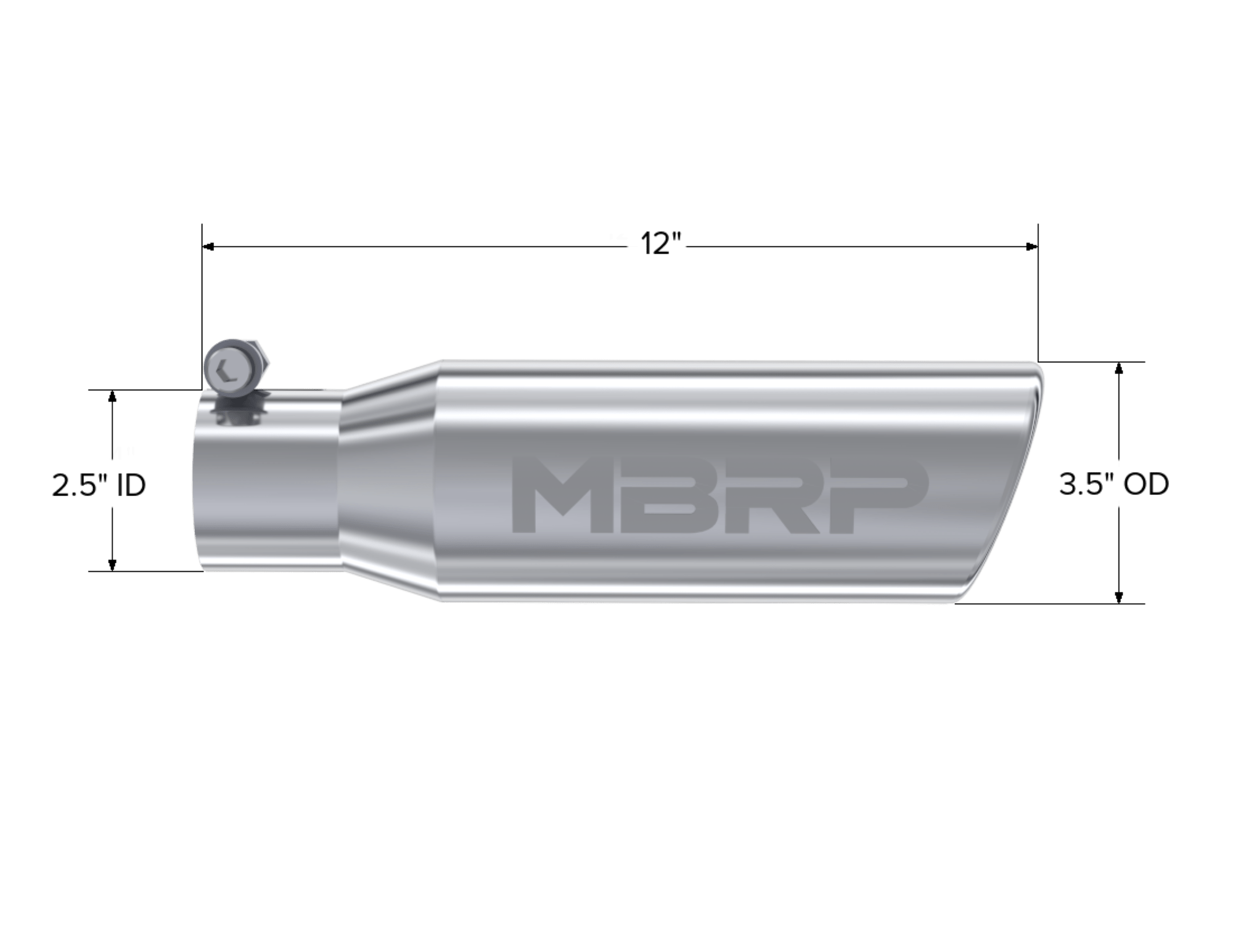 MBRP Exhaust Tip. 3in. O.D. Angled Rolled End 2in. inlet 10in. length. T304. T5113