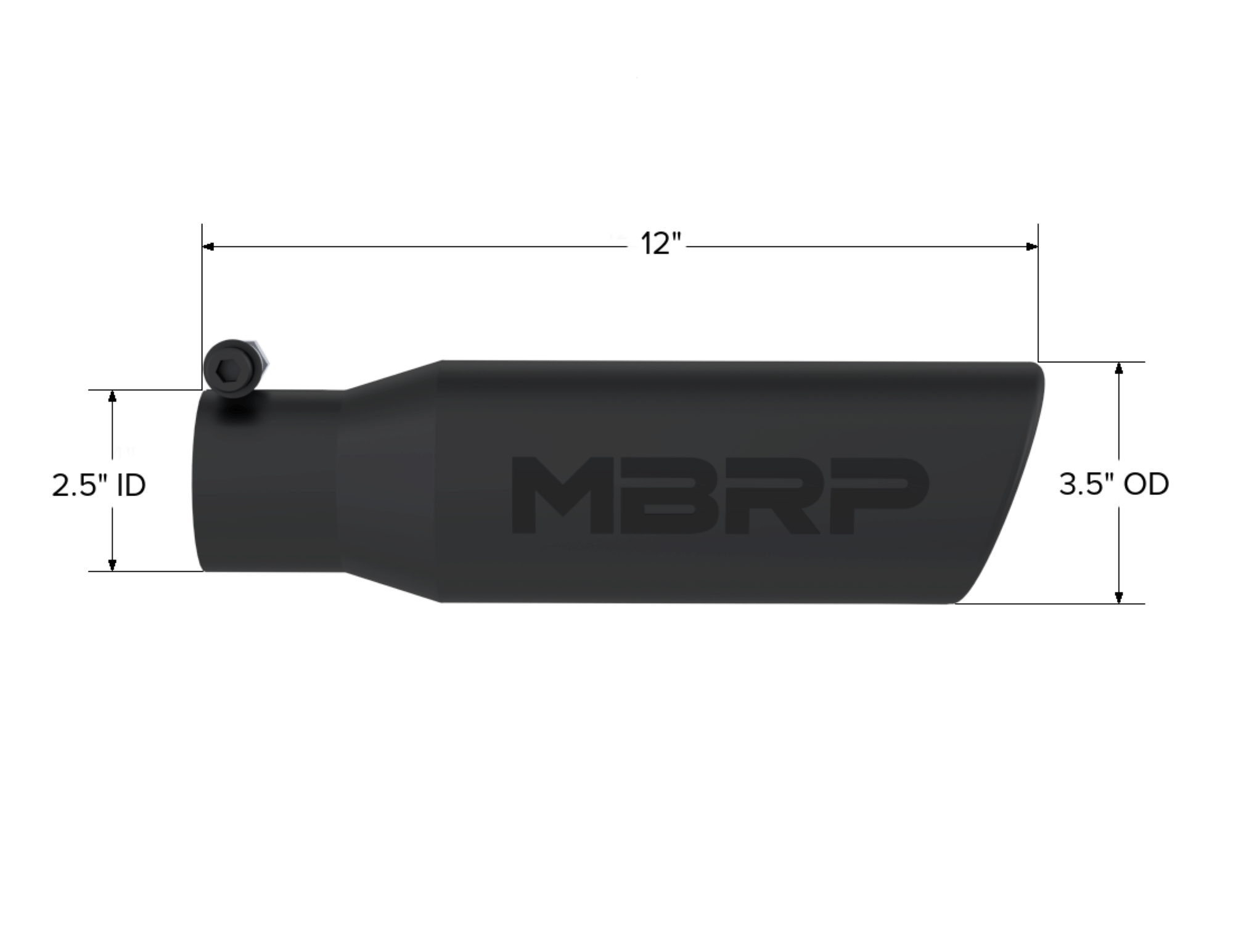 MBRP Exhaust Tip. 3in. O.D. Angled Rolled End 2in. inlet 12in. Length. BLK. T5113BLK