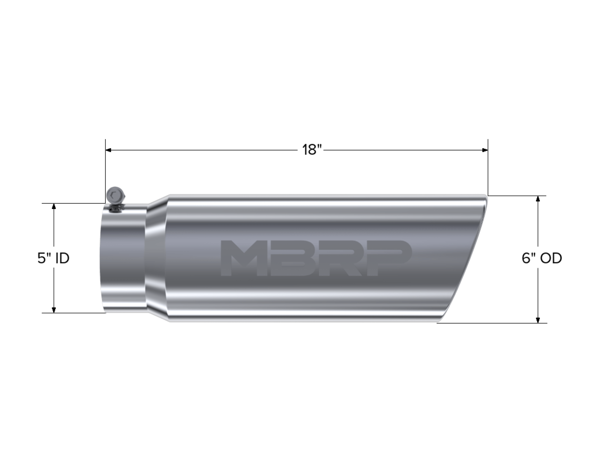 MBRP Exhaust Tip. 6in. O.D.. Angled Rolled End. 5in. inlet 18in. in length. T5125