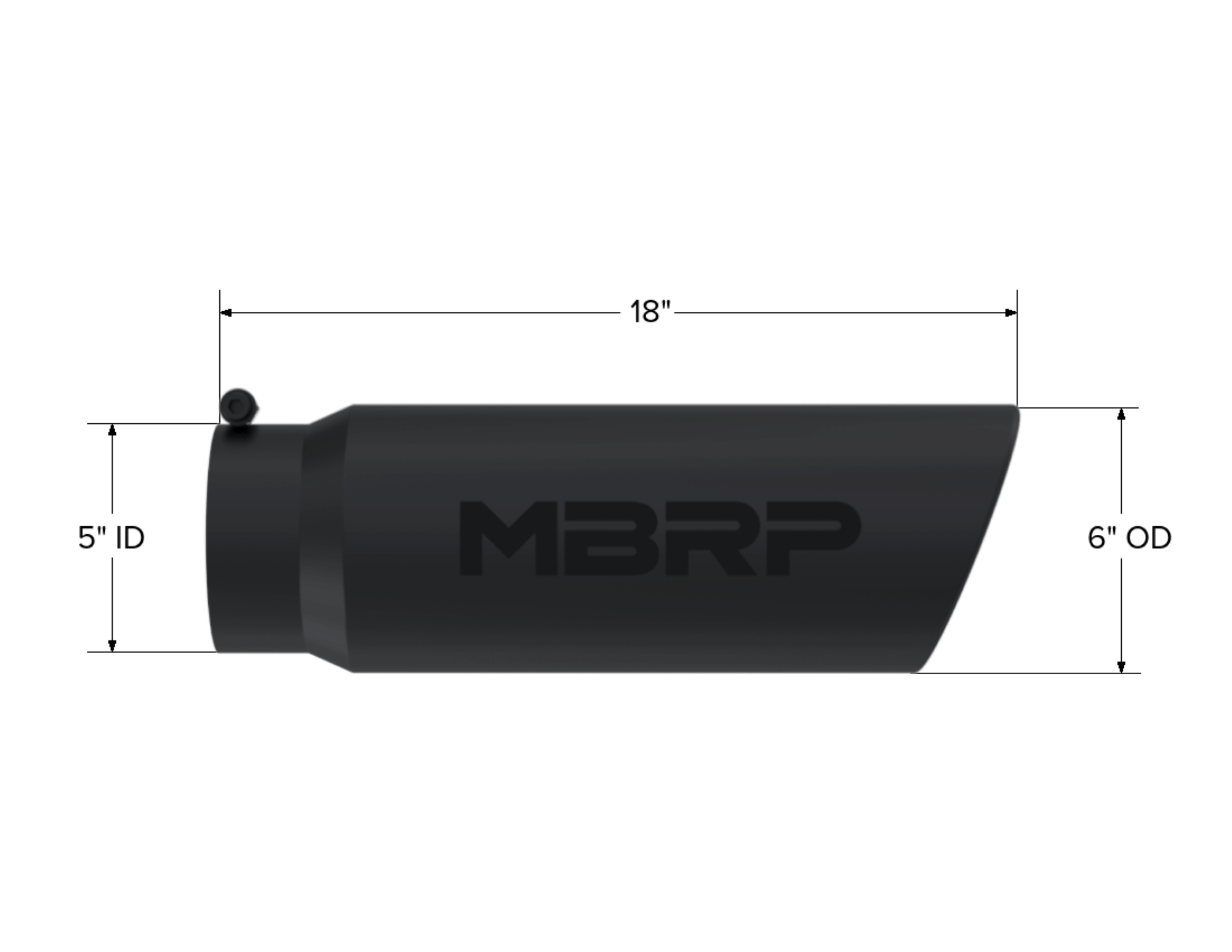 MBRP Exhaust Tip. 6in. O.D.. Angled Rolled End. 5in. inlet 18in. in length. BLK. T5125BLK
