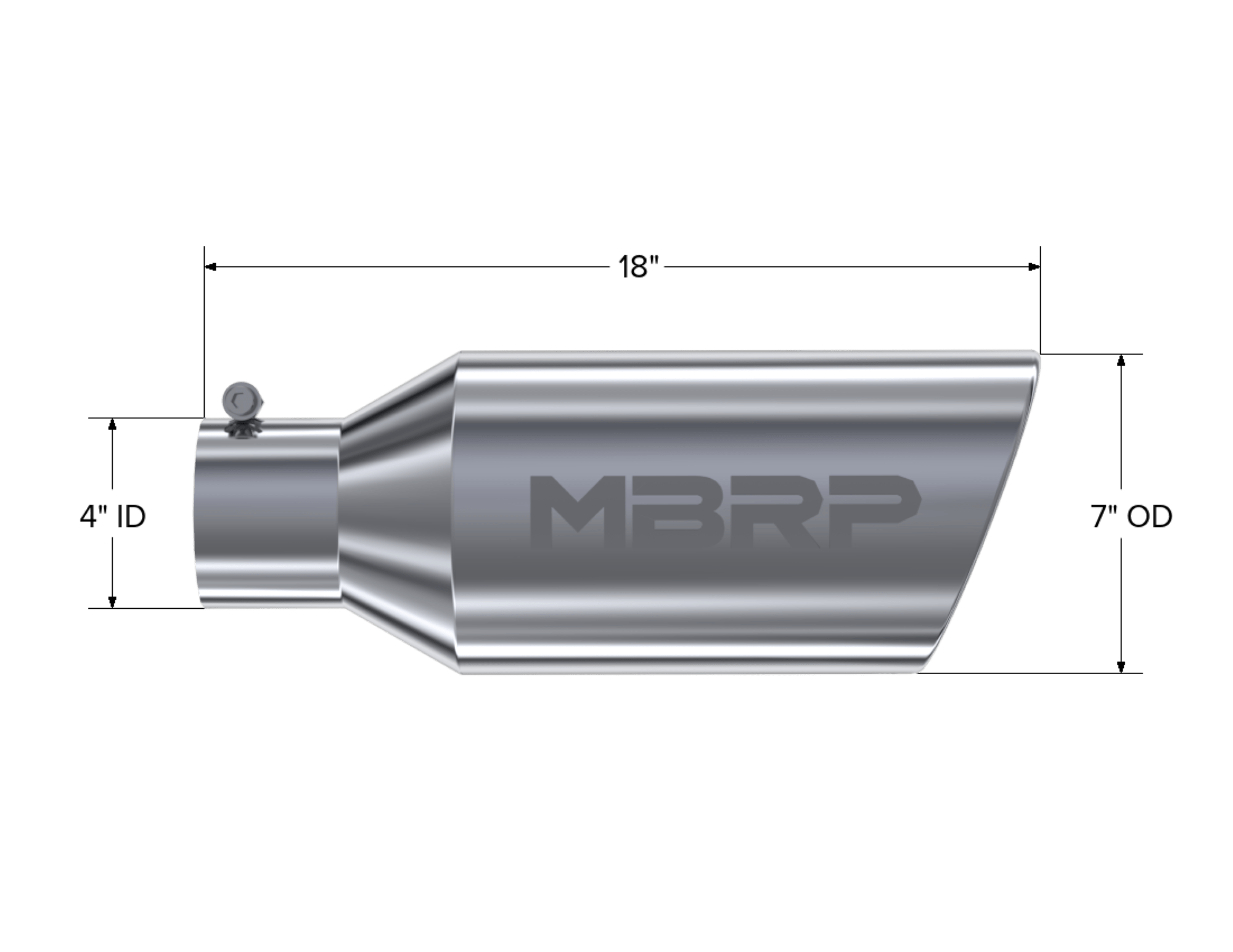 MBRP Exhaust Tip. 7in. O.D.. Rolled End. 4in. inlet 18in. in length. T304. T5126