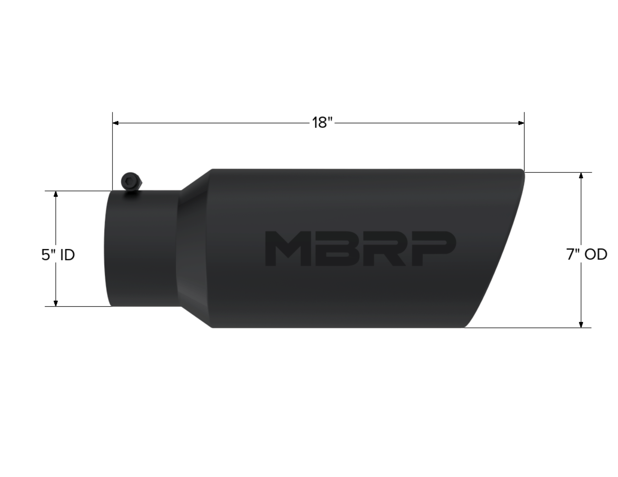 MBRP Exhaust Tip. 7in. O.D.. Rolled End. 5in. inlet 18in. in length. BLK. T5127BLK