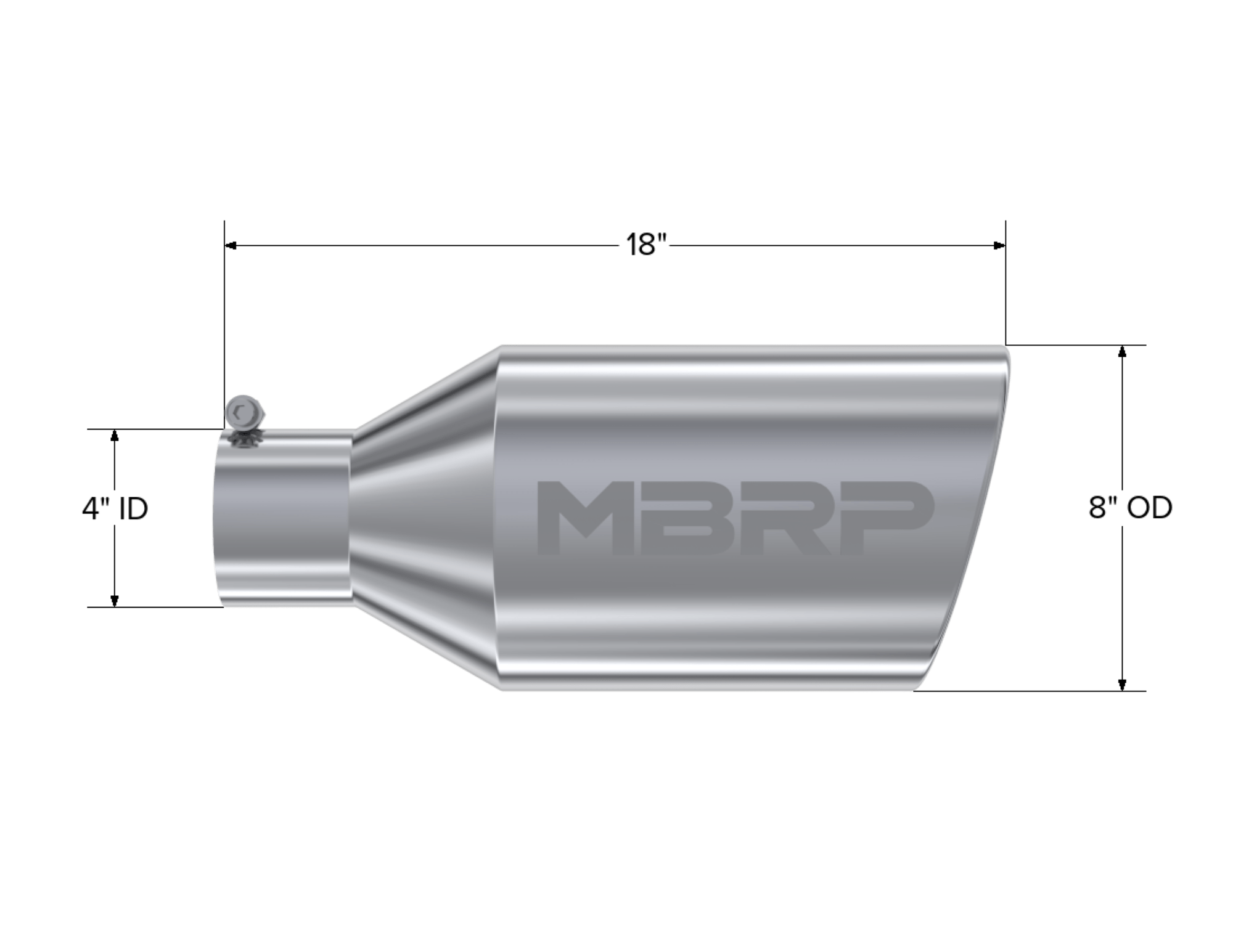 MBRP Exhaust Tip. 8in. O.D.. Rolled End. 4in. inlet 18in. in length. T304. T5128
