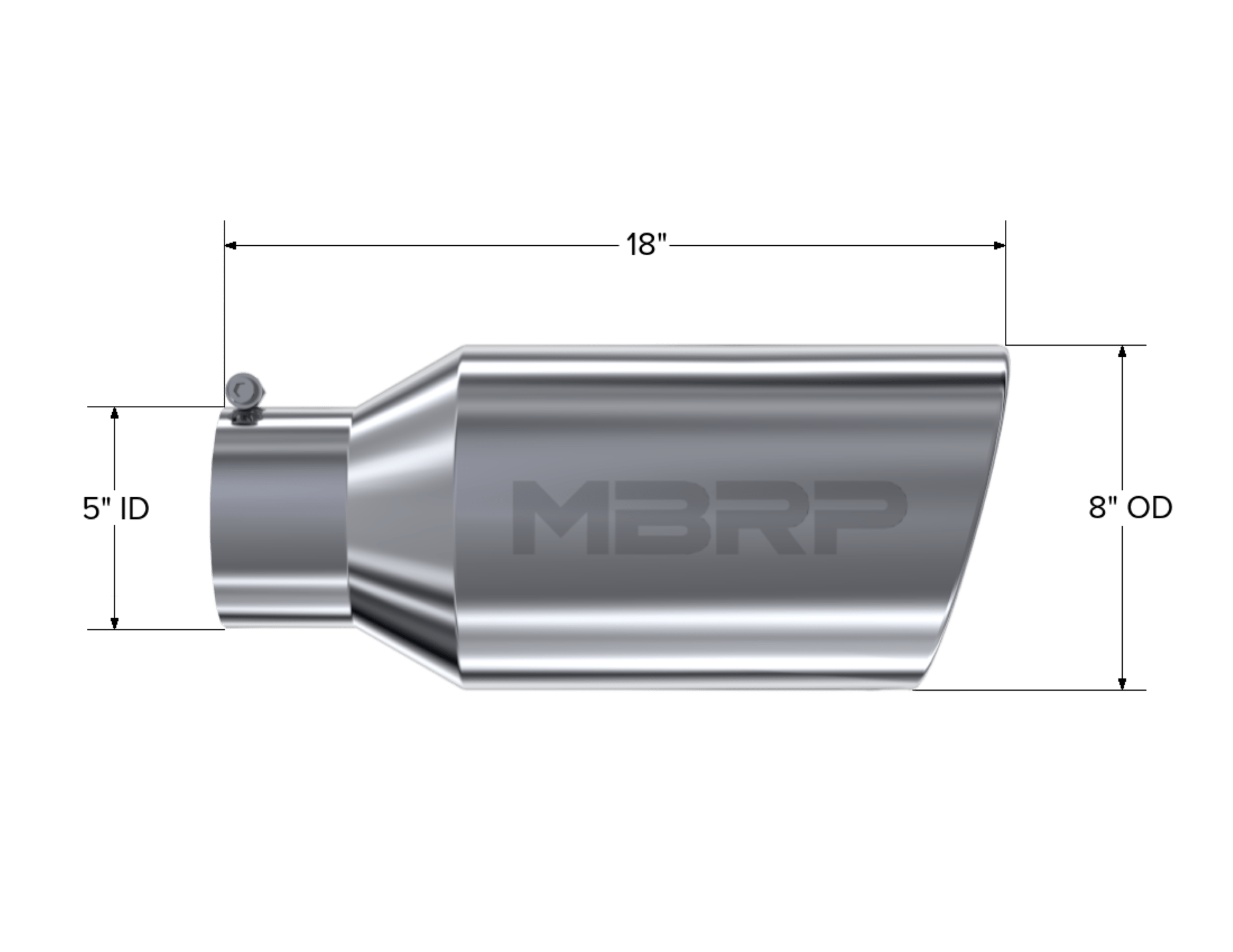 MBRP Exhaust Tip. 8in. O.D.. Rolled End. 5in. inlet 18in. in length. T304. T5129