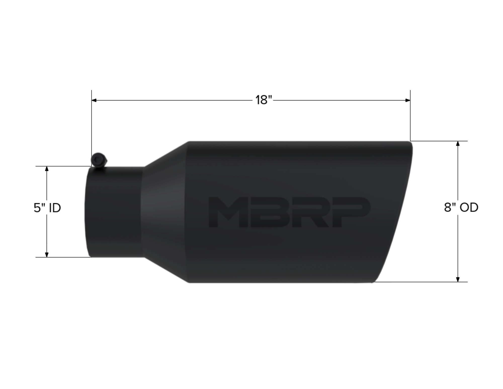 MBRP Exhaust Tip. 8in. O.D.. Rolled End. 5in. inlet 18in. in length. BLK. T5129BLK