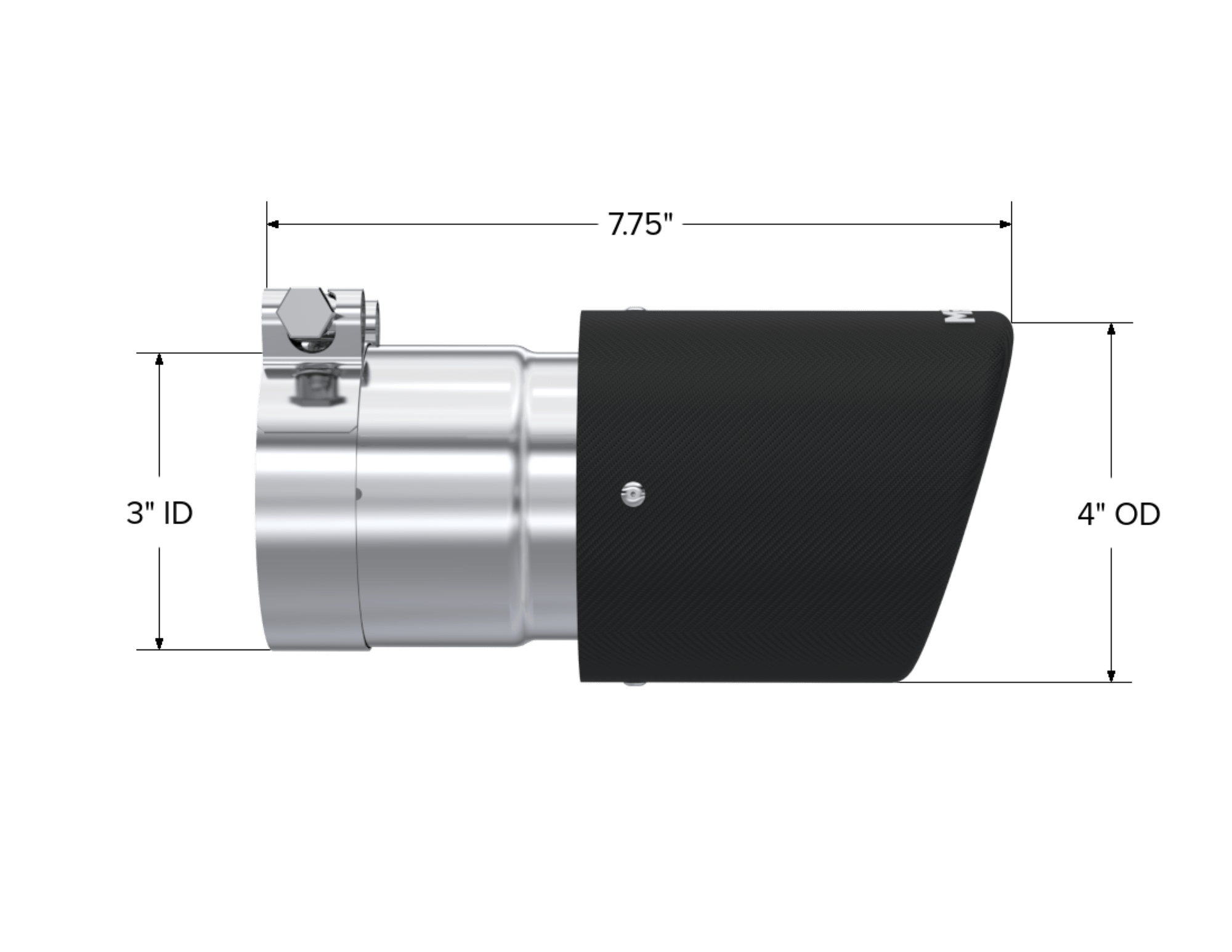 MBRP Exhaust Tip 4in.OD. 3in. inlet. 7.7in. Length. T304 T5122CF