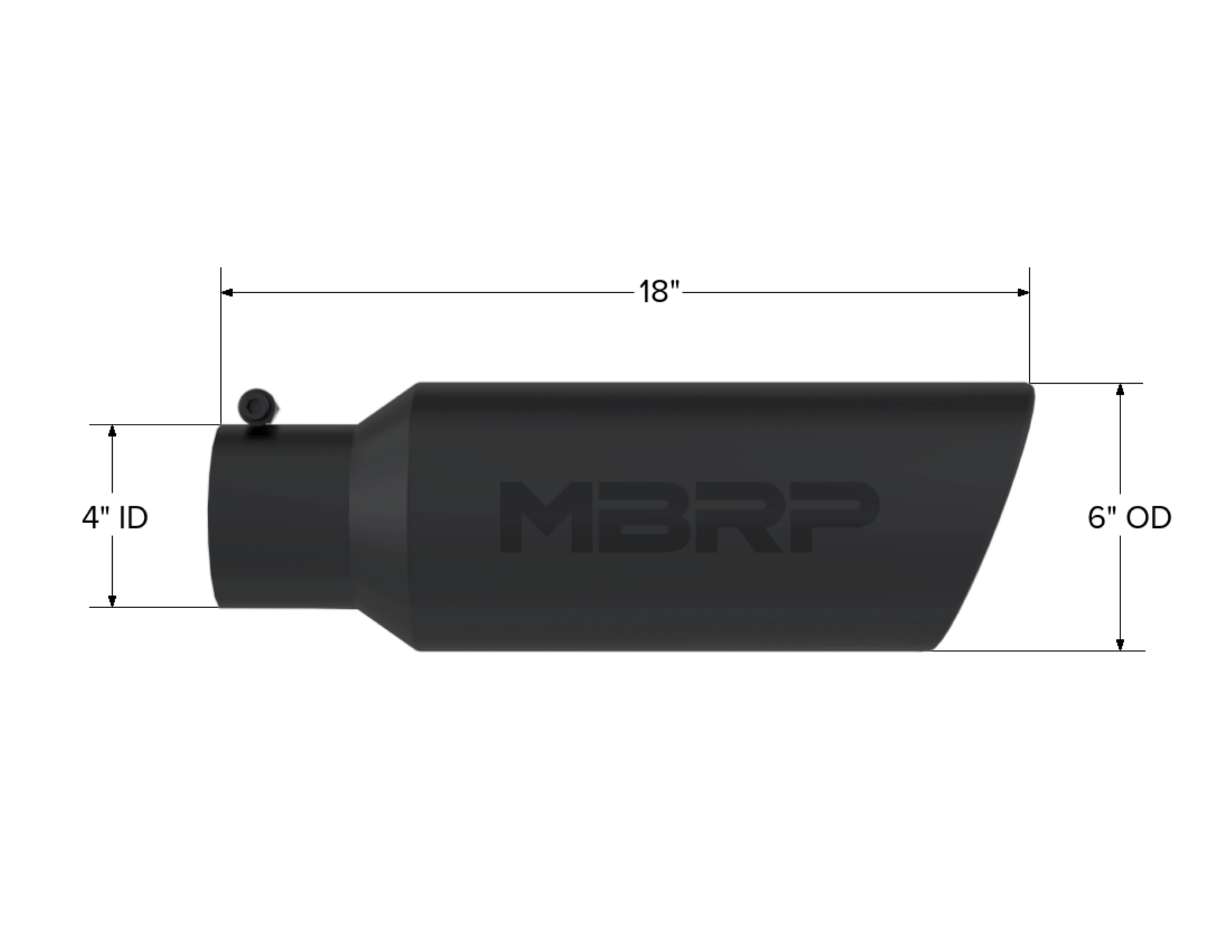 MBRP Exhaust Tip. 6in. O.D.. Rolled end. 4in. inlet 18in. in length. BLK T5130BLK