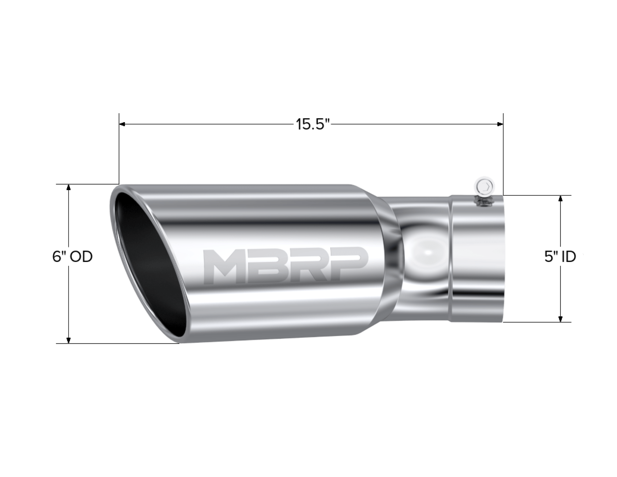 MBRP Exhaust Tip. 6in OD. 5in Inlet. 15.5in Length. 30° Bend. T304 T5154