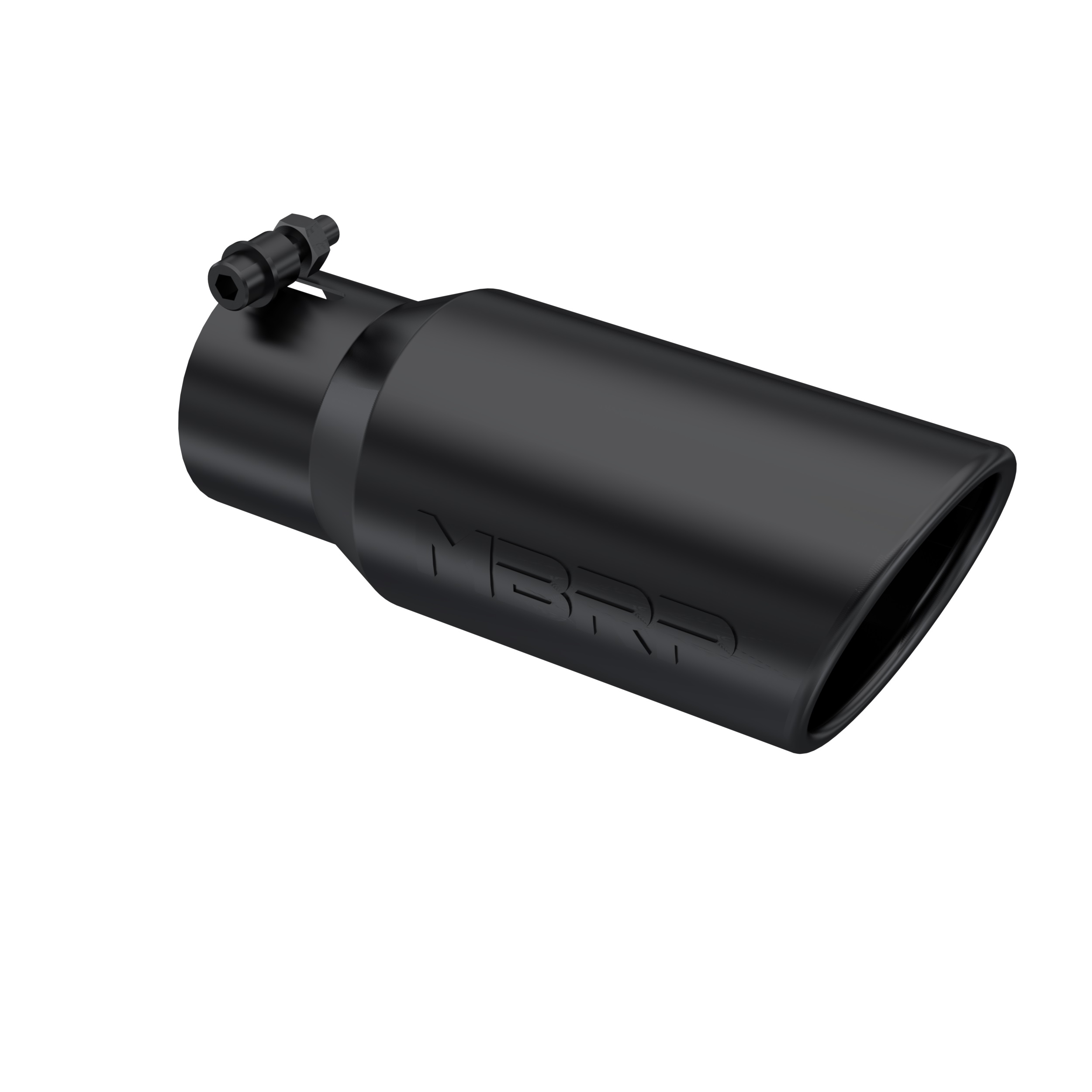 MBRP Exhaust Tip. 4in. O.D.. Angled Rolled End. 3in. inlet. 10in. Length. Black Series. T5155BLK