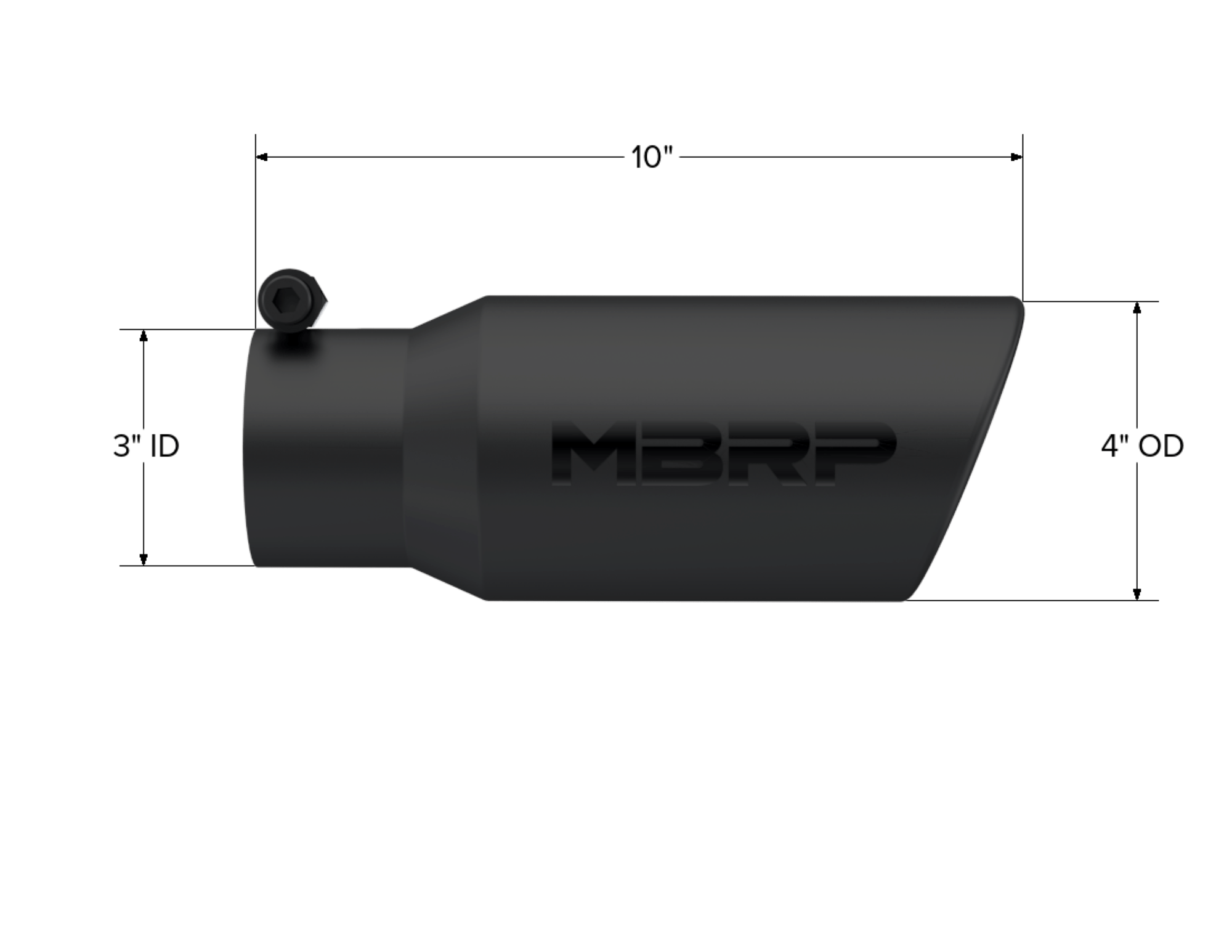 MBRP Exhaust Tip. 4in. O.D.. Angled Rolled End. 3in. inlet. 10in. Length. Black Series. T5155BLK