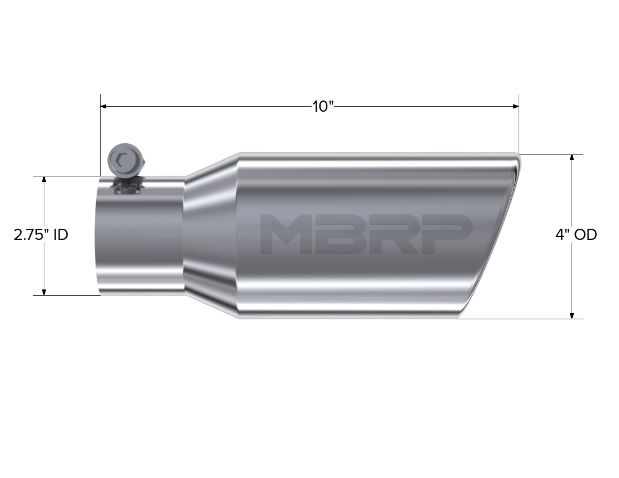 MBRP Exhaust Tip. 4in. O.D. Angled Rolled End 2 3/4in. inlet 10in. length. T304. T5157
