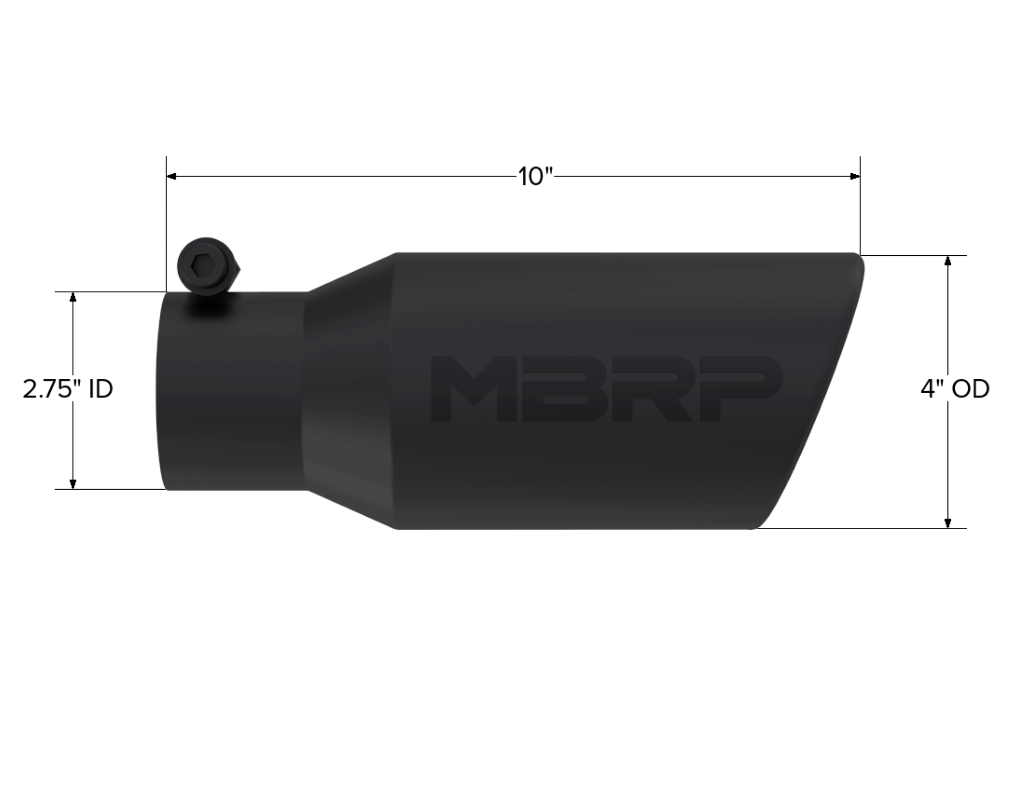 MBRP Exhaust Tip. 4in. O.D. Angled Rolled End 2 3/4in. inlet 10in. length. BLK. T5157BLK