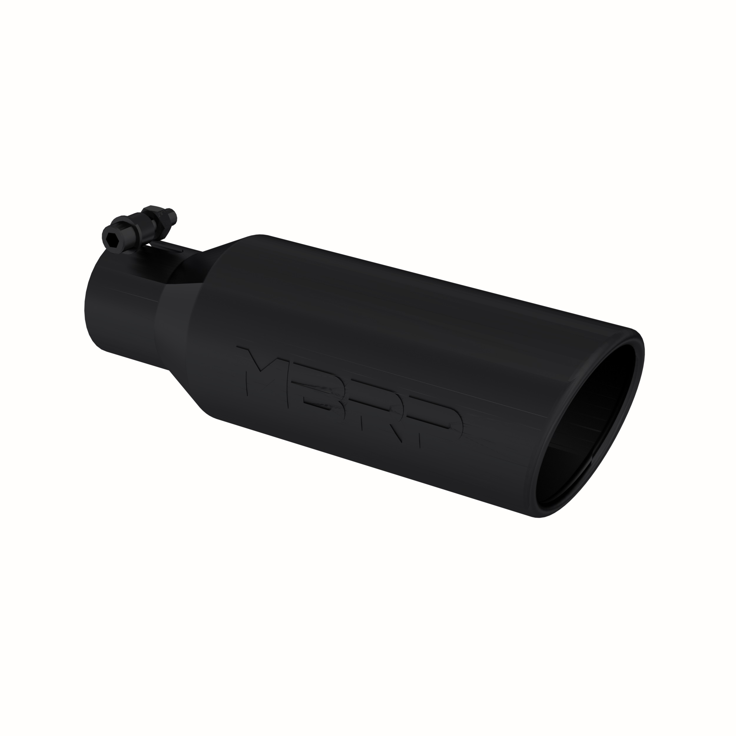 MBRP Exhaust Tip. 4in. O.D.. Angled Rolled End. 2.5in. inlet. 12in. in length. BLK T5150BLK