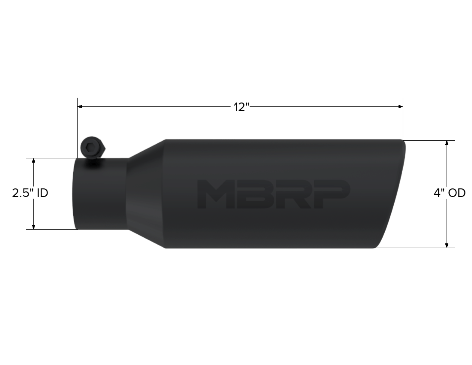 MBRP Exhaust Tip. 4in. O.D.. Angled Rolled End. 2.5in. inlet. 12in. in length. BLK T5150BLK