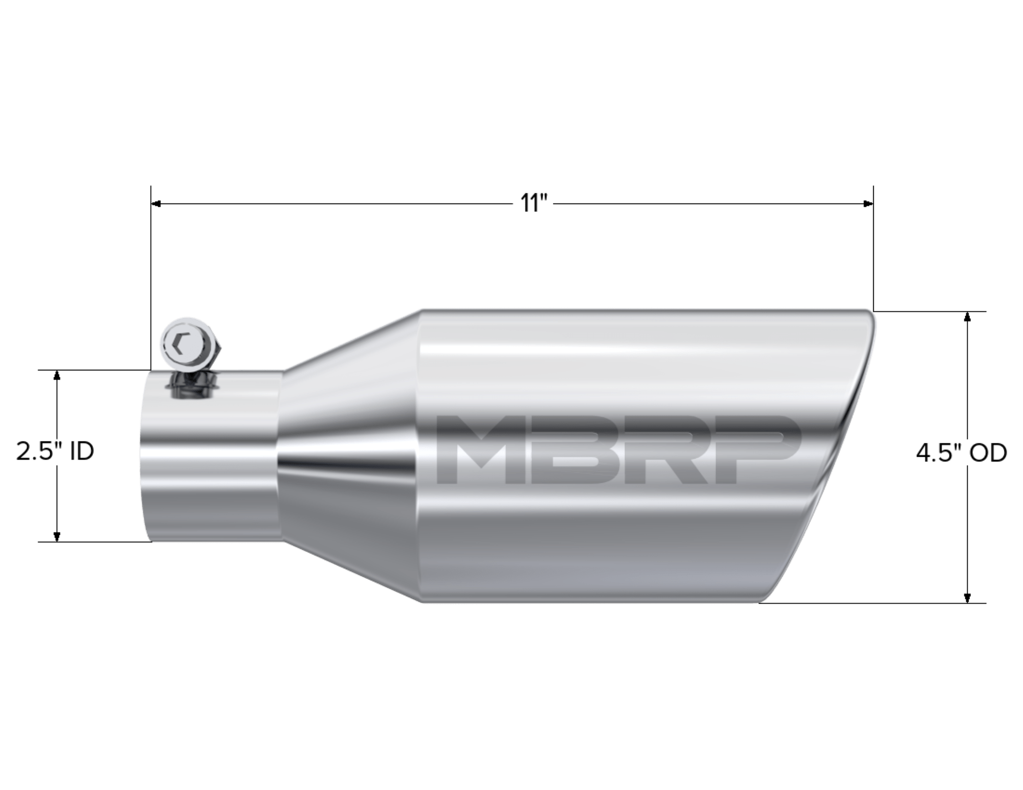 MBRP Exhaust Tip. 4 1/2in. O.D.. SW Angle Rolled End. 2 1/2in. inlet 11in. in length. T304. T5160