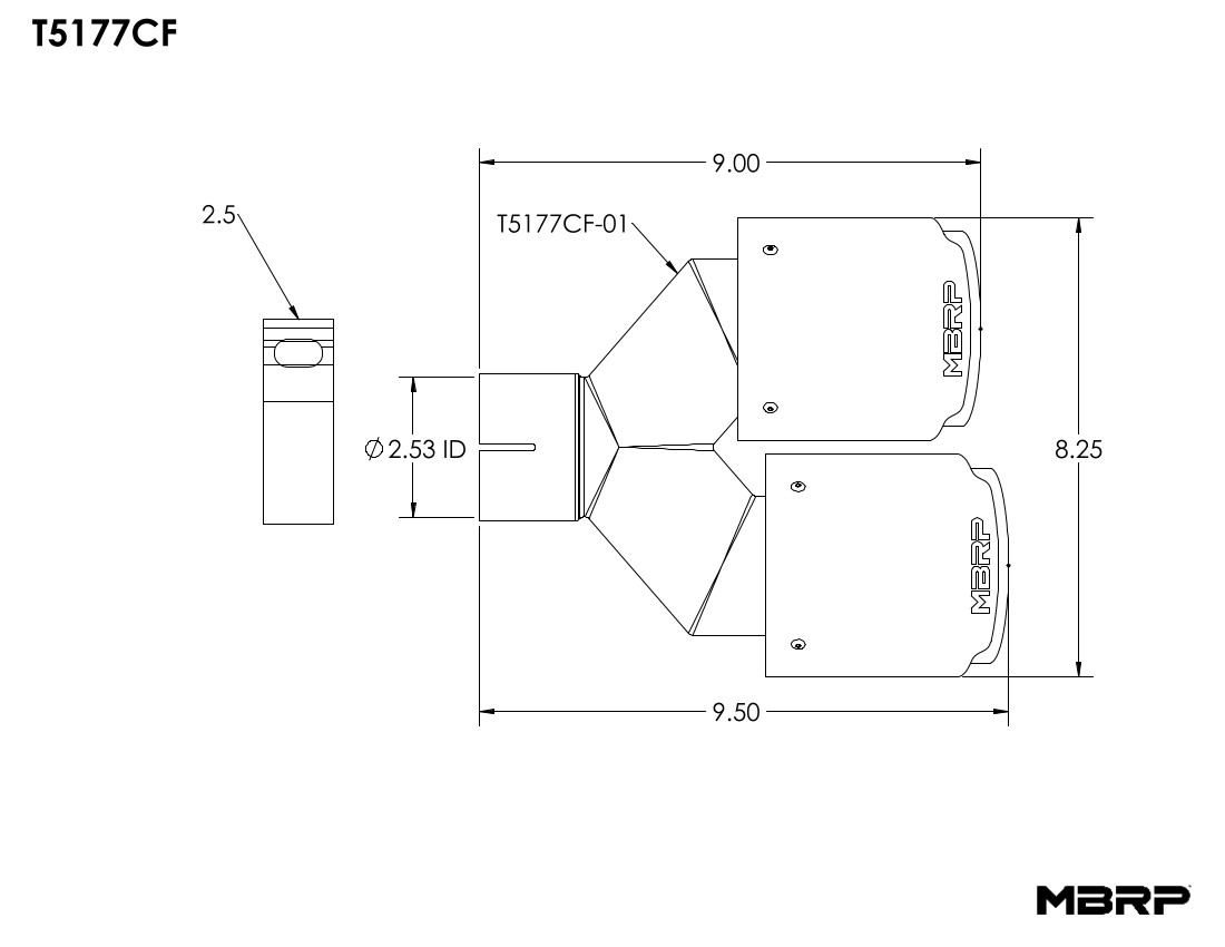 MBRP Exhaust 2.5" Inlet. 4.0" OD Dual Out. Carbon Fiber Exhaust Tip. T5177CF