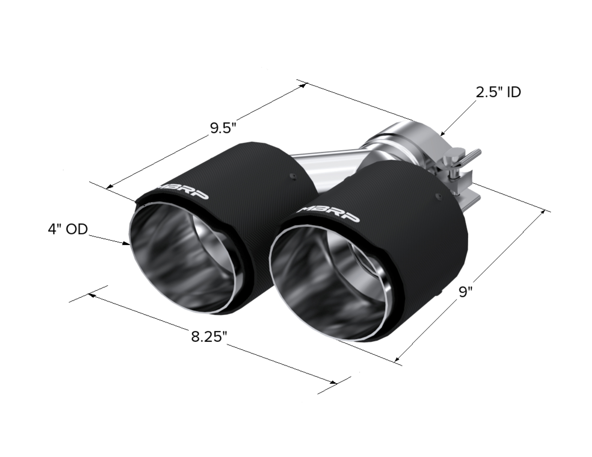 MBRP Exhaust 2.5" Inlet. 4.0" OD Dual Out. Carbon Fiber Exhaust Tip. T5177CF