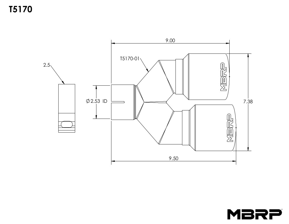 MBRP Exhaust 2.5" Inlet Exhaust Tip. T304 Stainless Steel. T5170