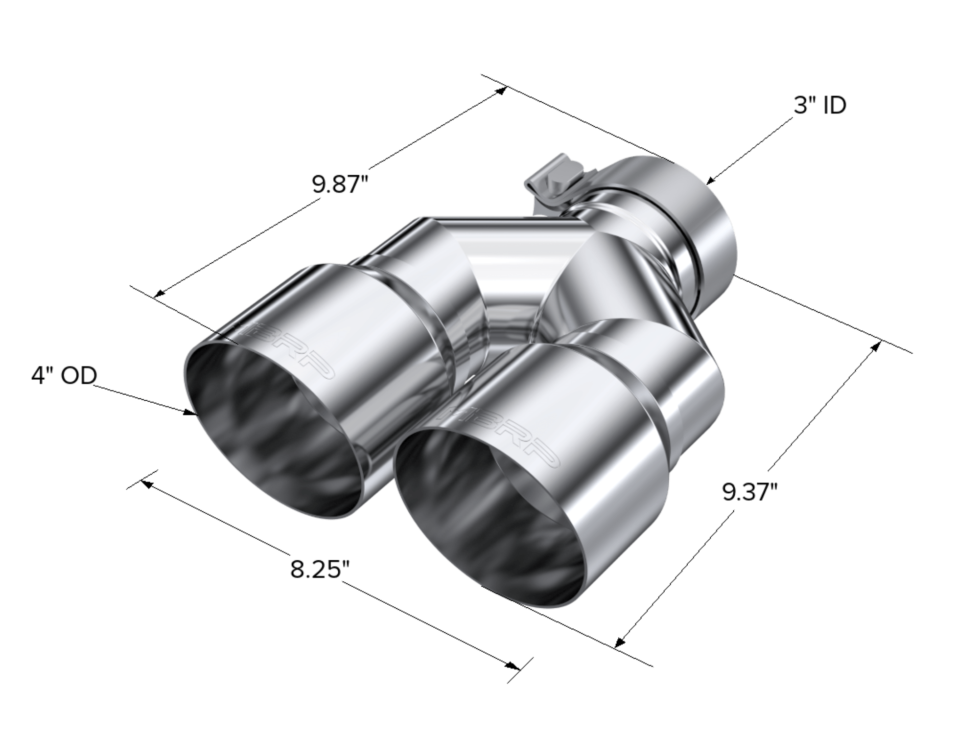 MBRP Exhaust Tip. 4in. OD Dual Out. 3in. ID. Single Wall. T304 T5182