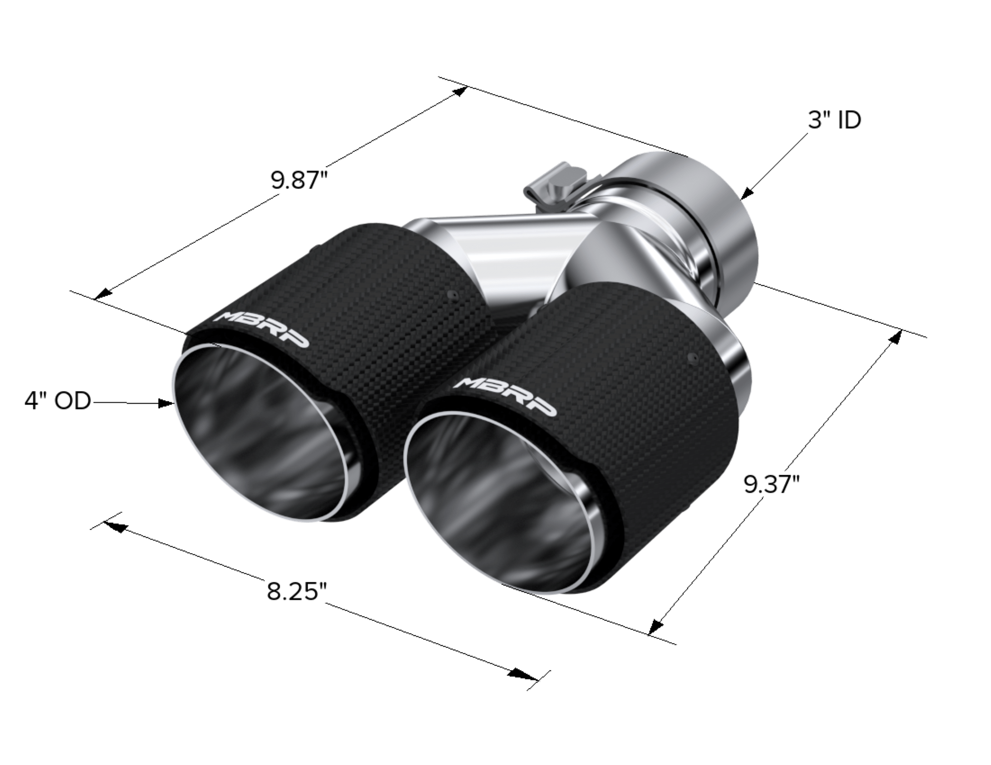 MBRP Exhaust Tip. 4in. O.D Out. 3in. ID. Dual Wall. CF T304 T5182CF