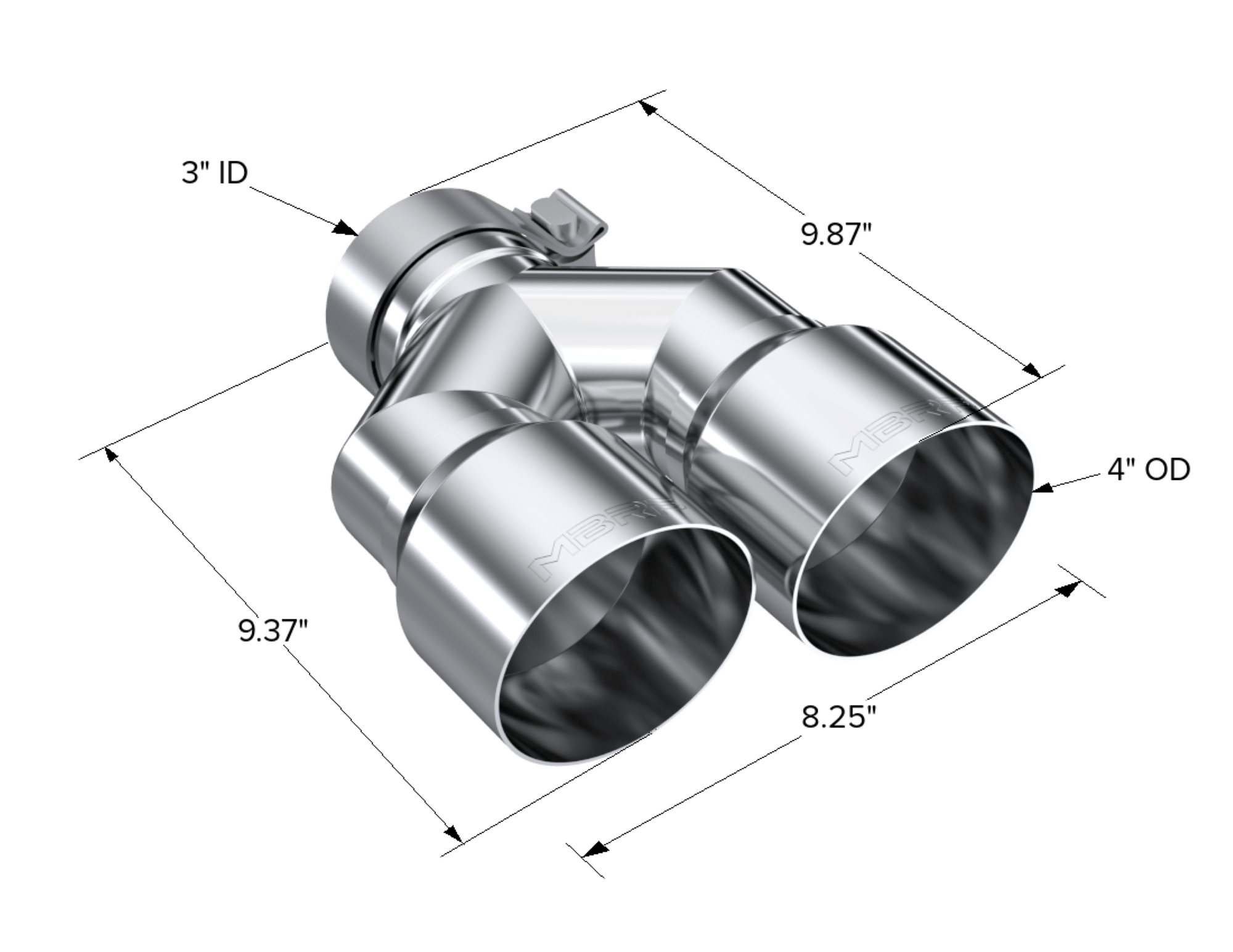 MBRP Exhaust Tip. 4in. OD Dual Out. 3in. ID. Single Wall. T304 T5183