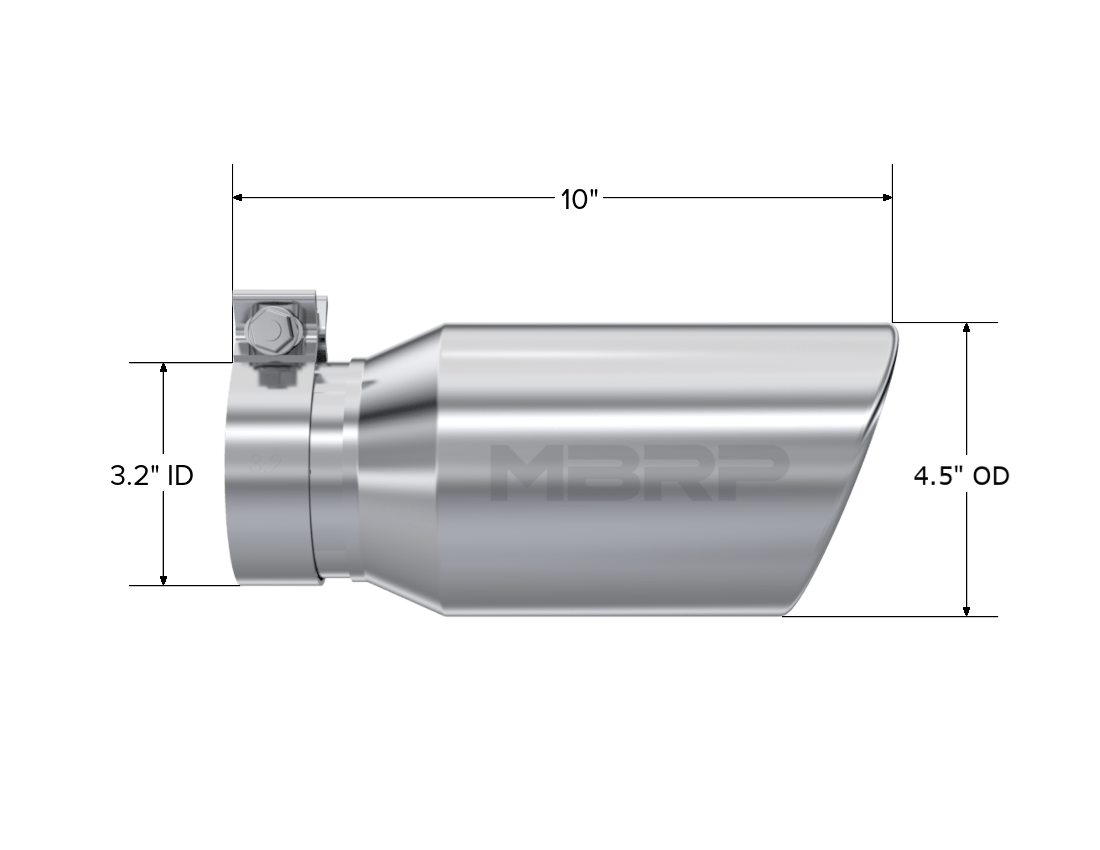 MBRP Exhaust 4.5in. OD. 3.2in. inlet. 10in. in length. T304. T5196