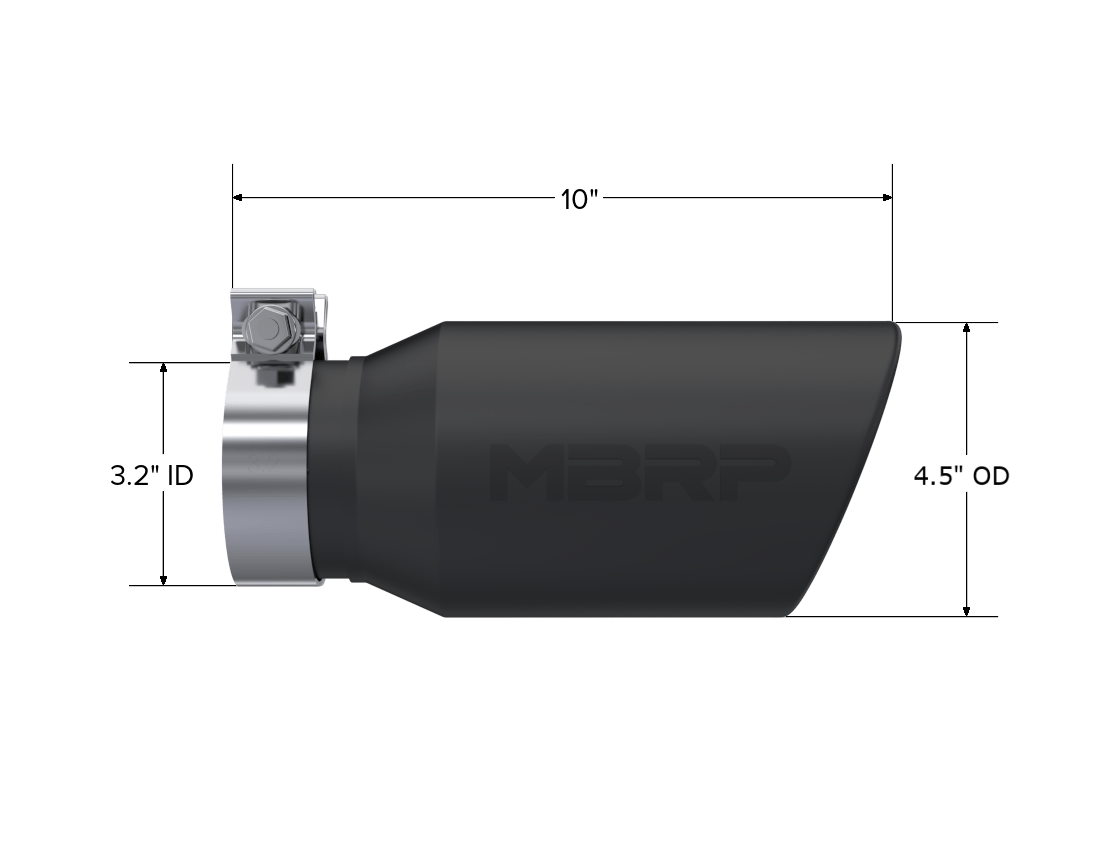 MBRP Exhaust 4.5in. OD. 3.2in. inlet. 10in. in length. BLK. T5196BLK