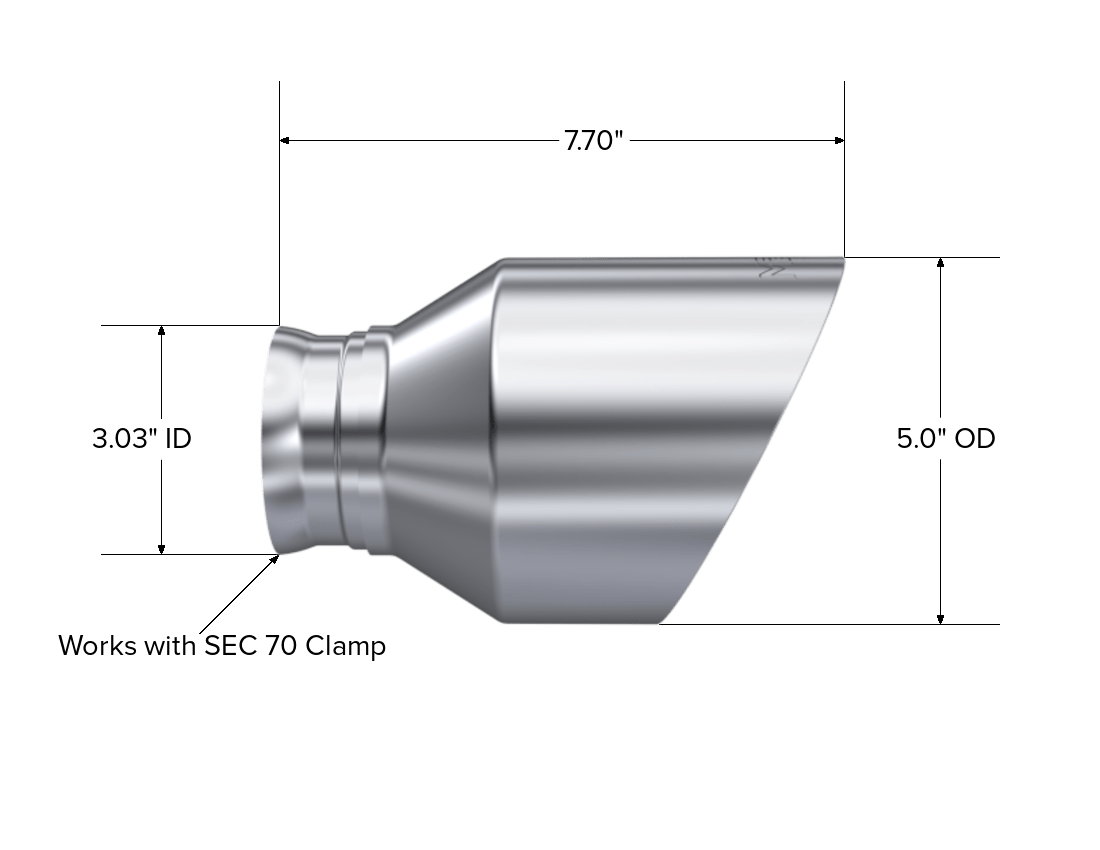 MBRP Exhaust 5in. OD. SEC 70 inlet. 7.7in. in length, T304. T5197