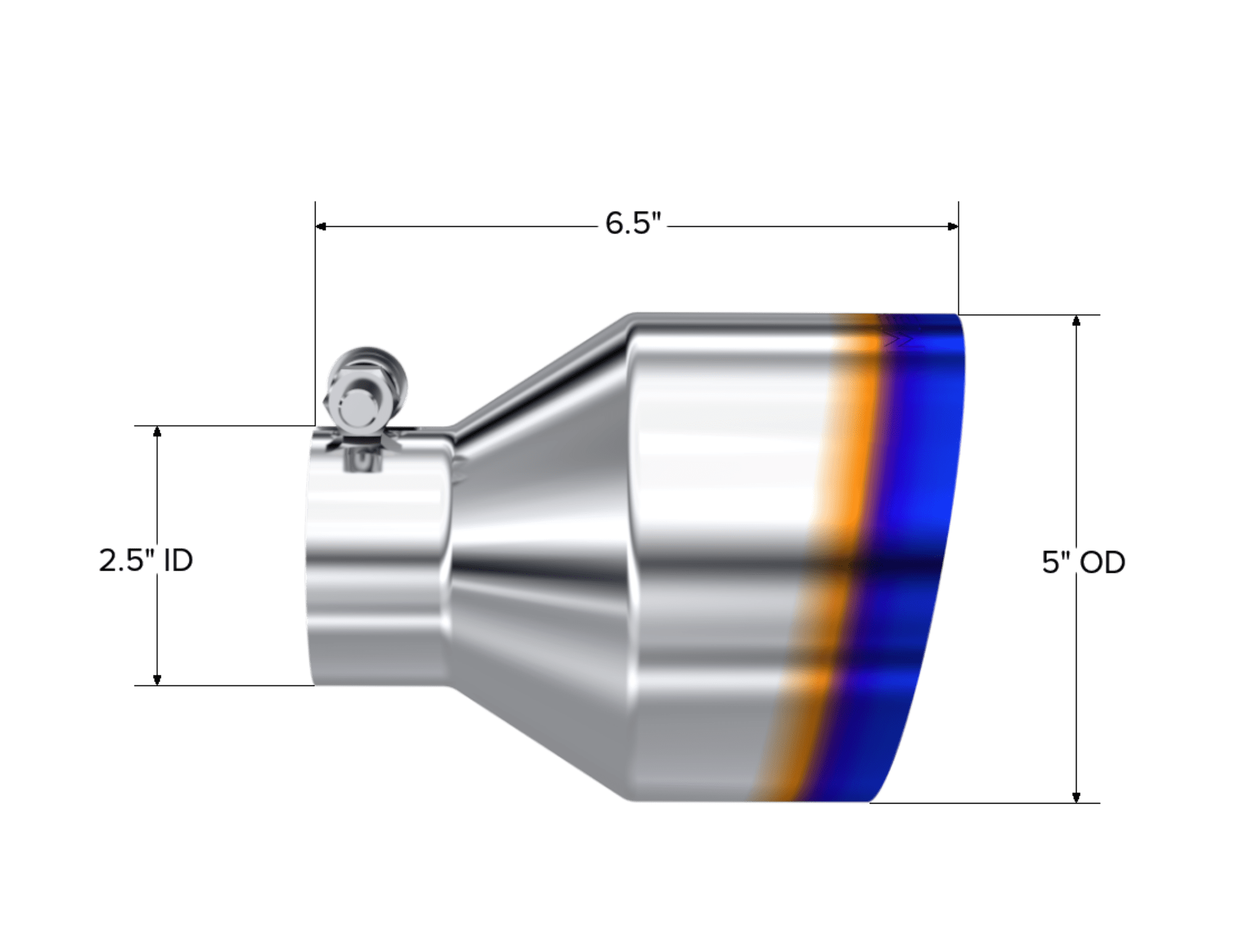 MBRP Exhaust Tip. 5in. OD Out. 2.5in. ID. 6.5in Length. Single Wall. BE T304 T5190BE