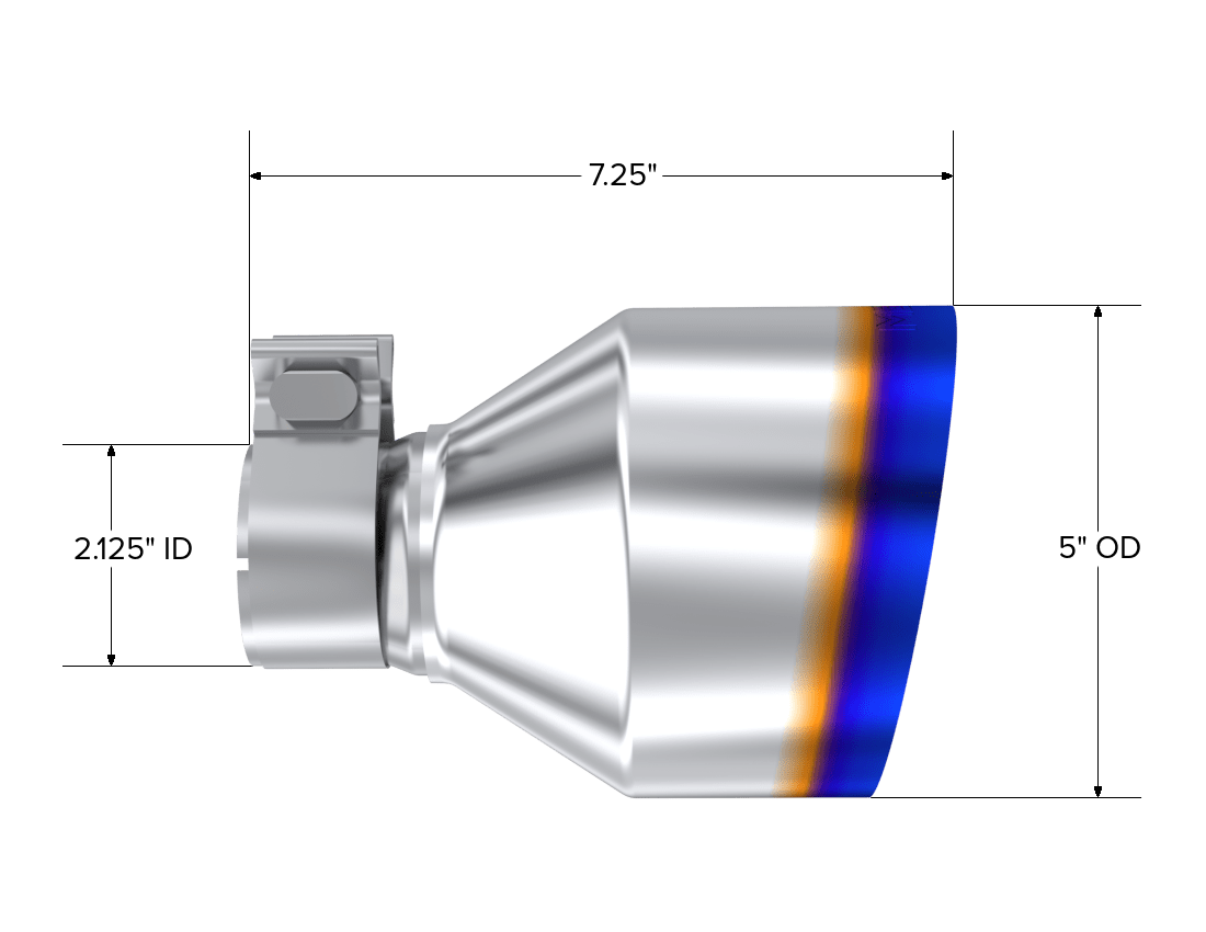 MBRP Exhaust MBRP Exhaust Tip, 5in OD Out, 2.125in ID, 7.25in Length, Single Wall, BE T304 T5202BE