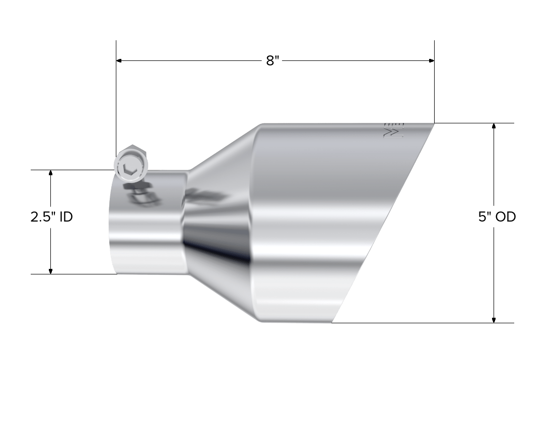 MBRP Exhaust 2.5in ID, 5in OD, 8in Length, Angled. T5203