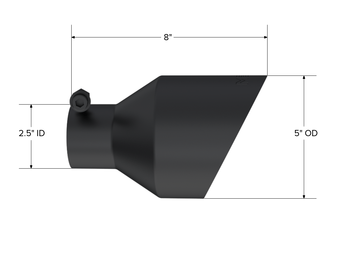 MBRP Exhaust 2.5in ID, 5in OD, 8in Length, Angled, BLK. T5203BLK