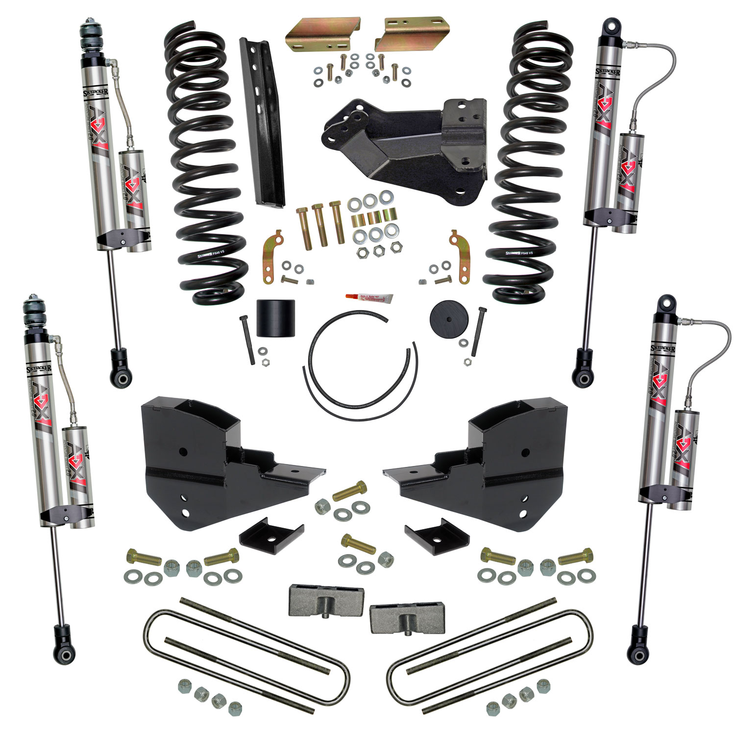 Skyjacker 4 in. Suspension Lift Kit with Coils; Blocks; and ADX Remote Reservoir Shocks. F23451K-X