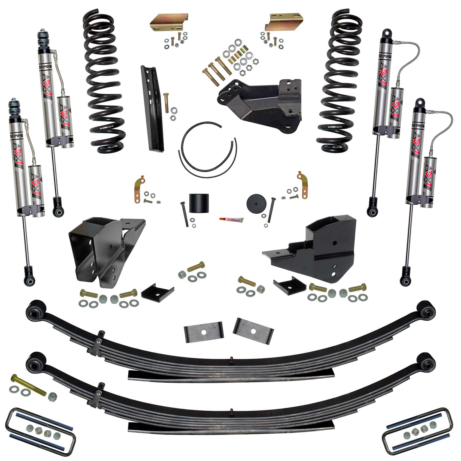 Skyjacker 4 In. Lift Kit with Front Coils; Rear Leafs; and ADX Remote Reservoir Shocks. F23451KS-X