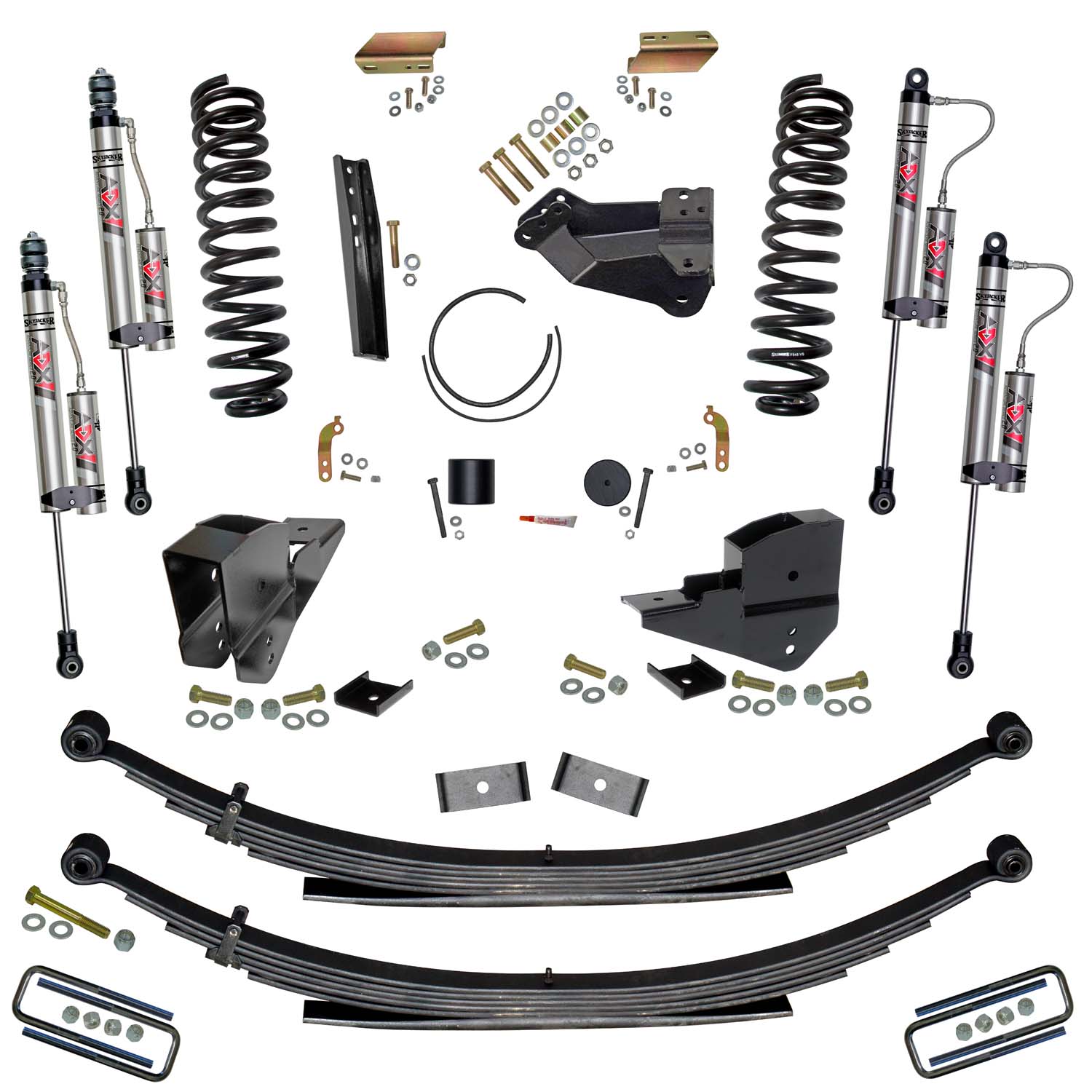 Skyjacker 4 in. Lift Kit with Front Coils; Rear Leafs; and ADX Remote Reservoir Shocks. F23401KS-X