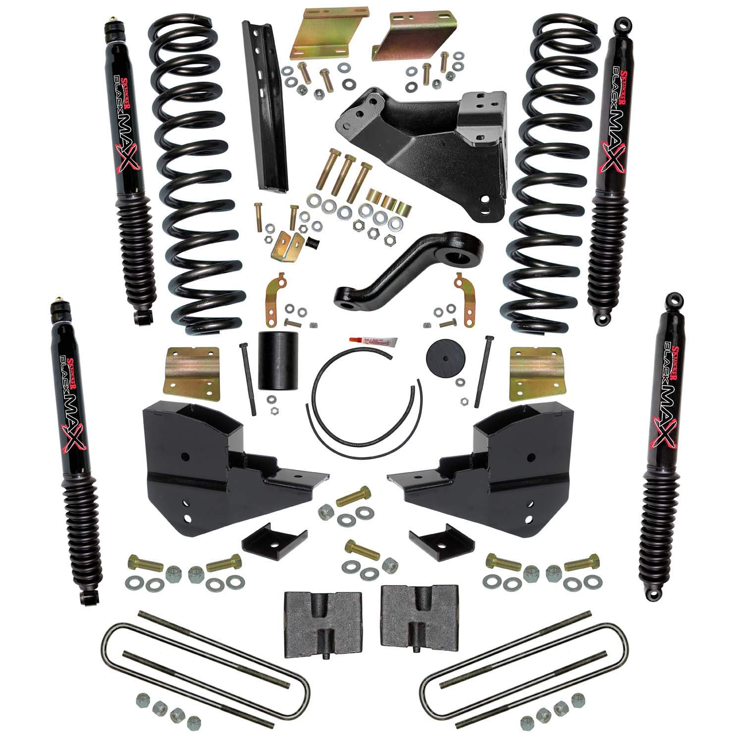 Skyjacker 6 in. Suspension Lift Kit with Front Coils; Rear Blocks; and Black MAX Shocks. F23601K-B